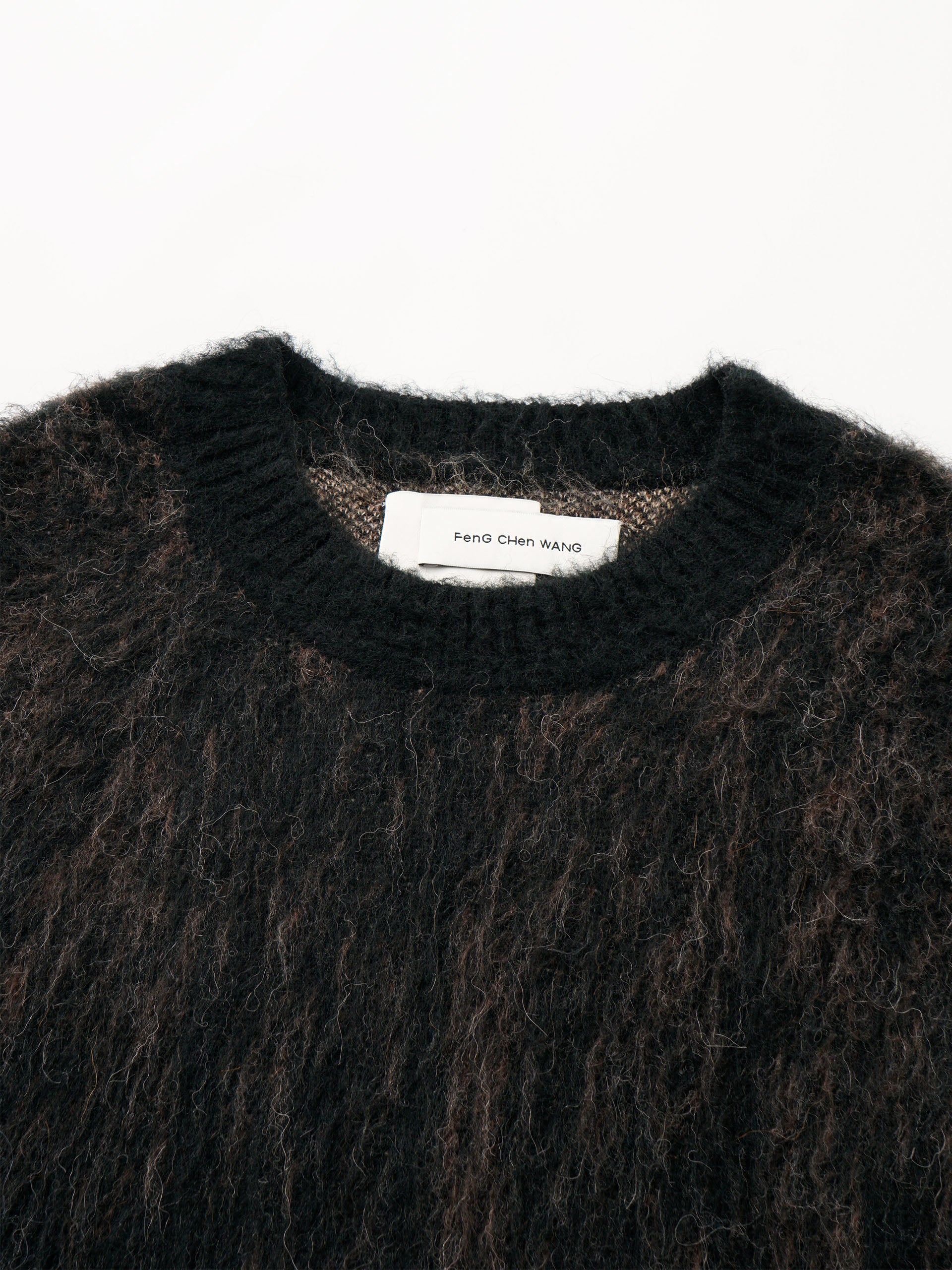 BLACK AND BROWN JACQUARD KNIT PULLOVER