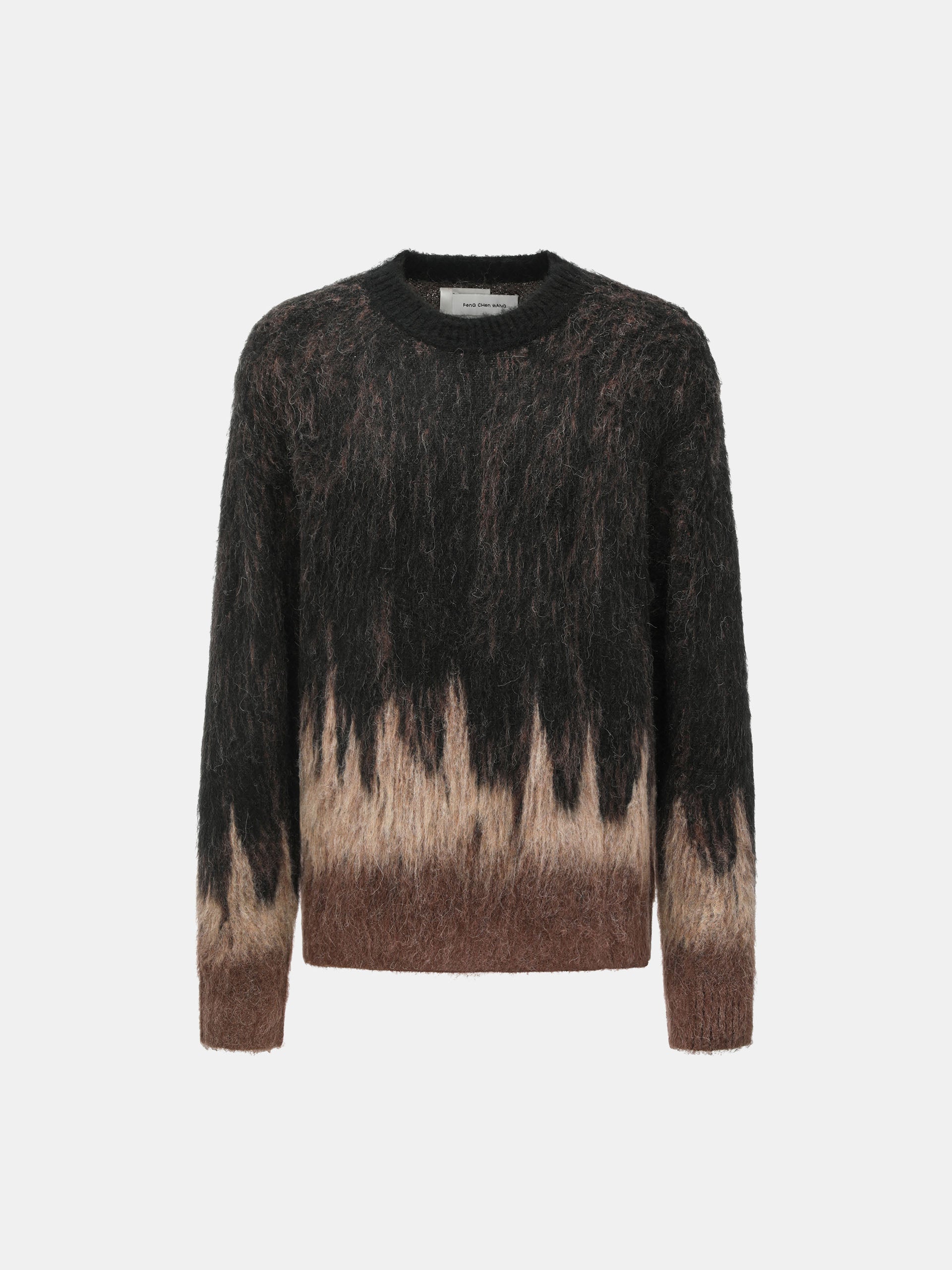 BLACK AND BROWN JACQUARD KNIT PULLOVER