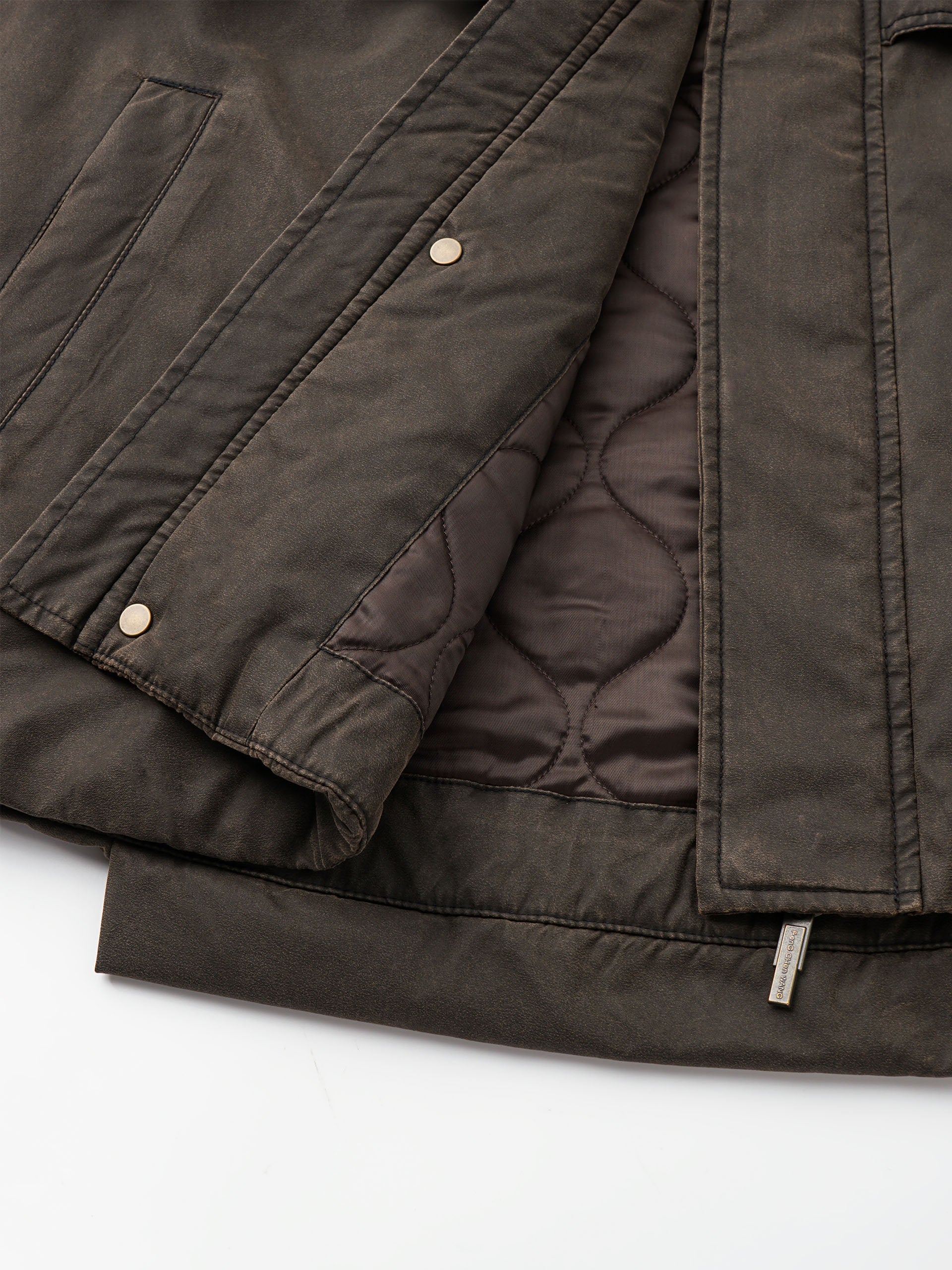 BROWN WASHED NYLON PUFFER JACKET