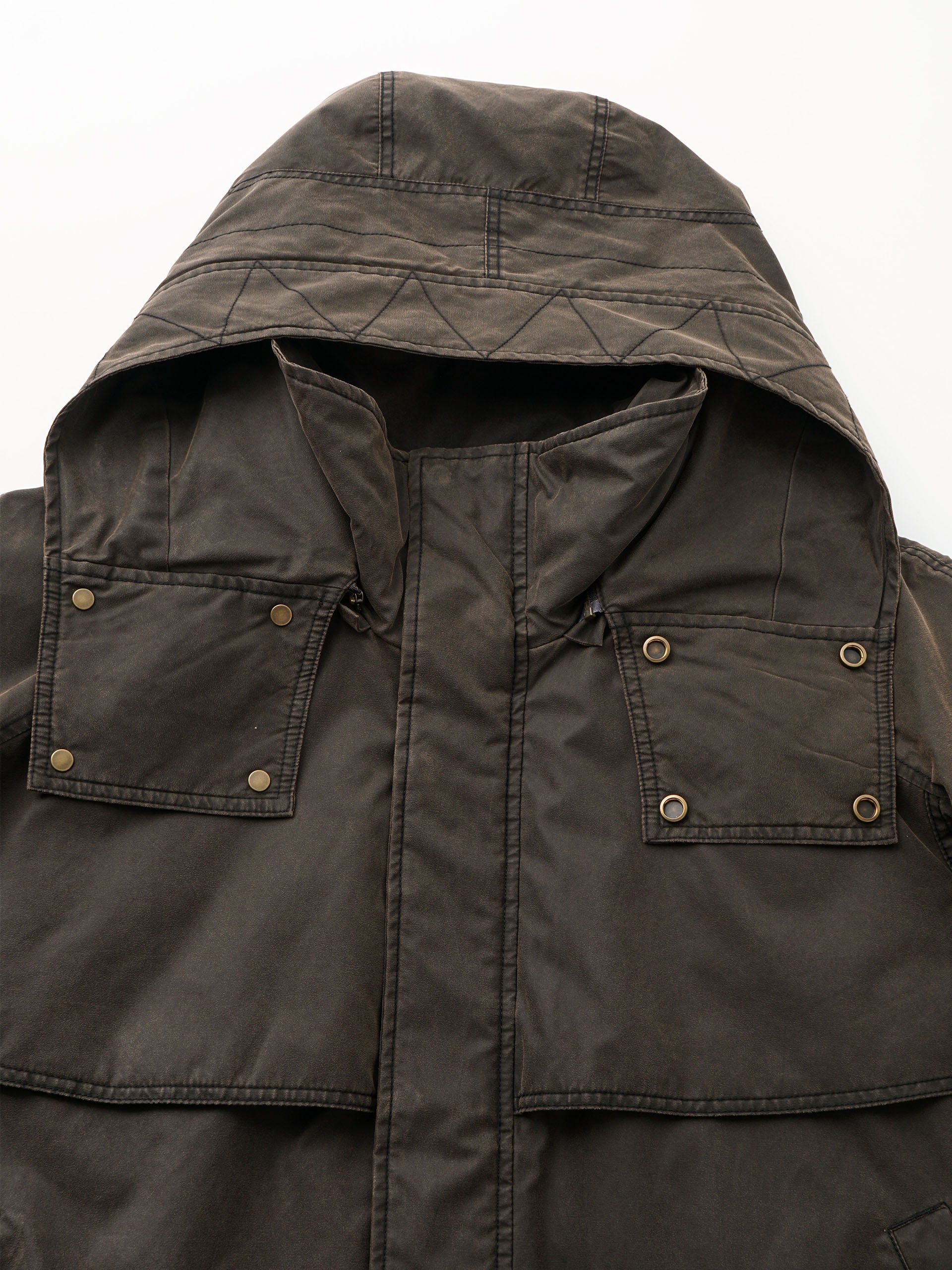 BROWN WASHED NYLON PUFFER JACKET