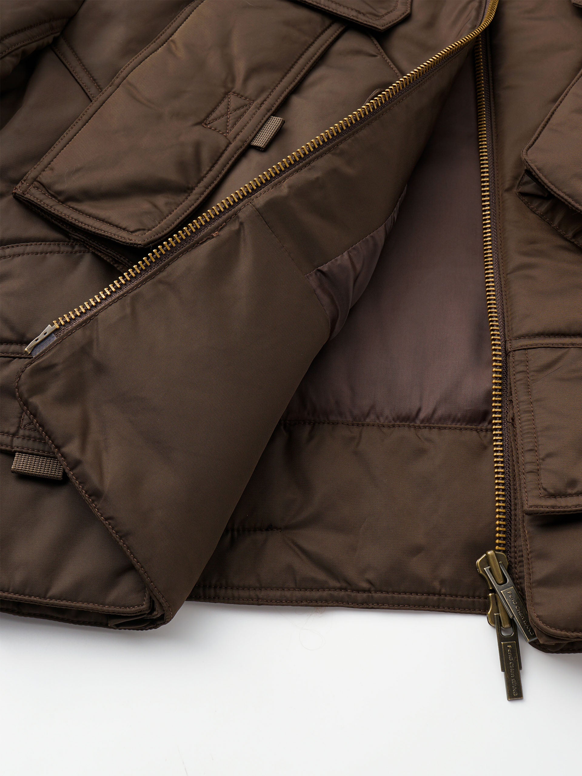 BROWN DETACHABLE COLLAR PADDED UTILITY JACKET