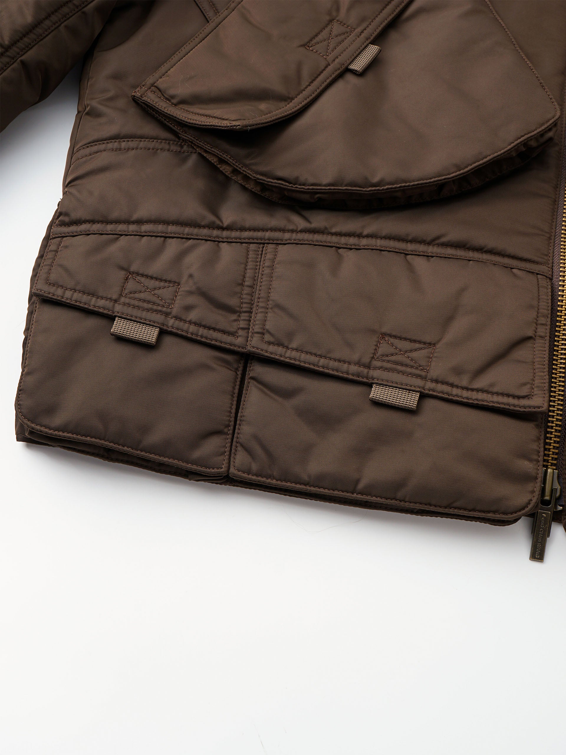 BROWN DETACHABLE COLLAR PADDED UTILITY JACKET