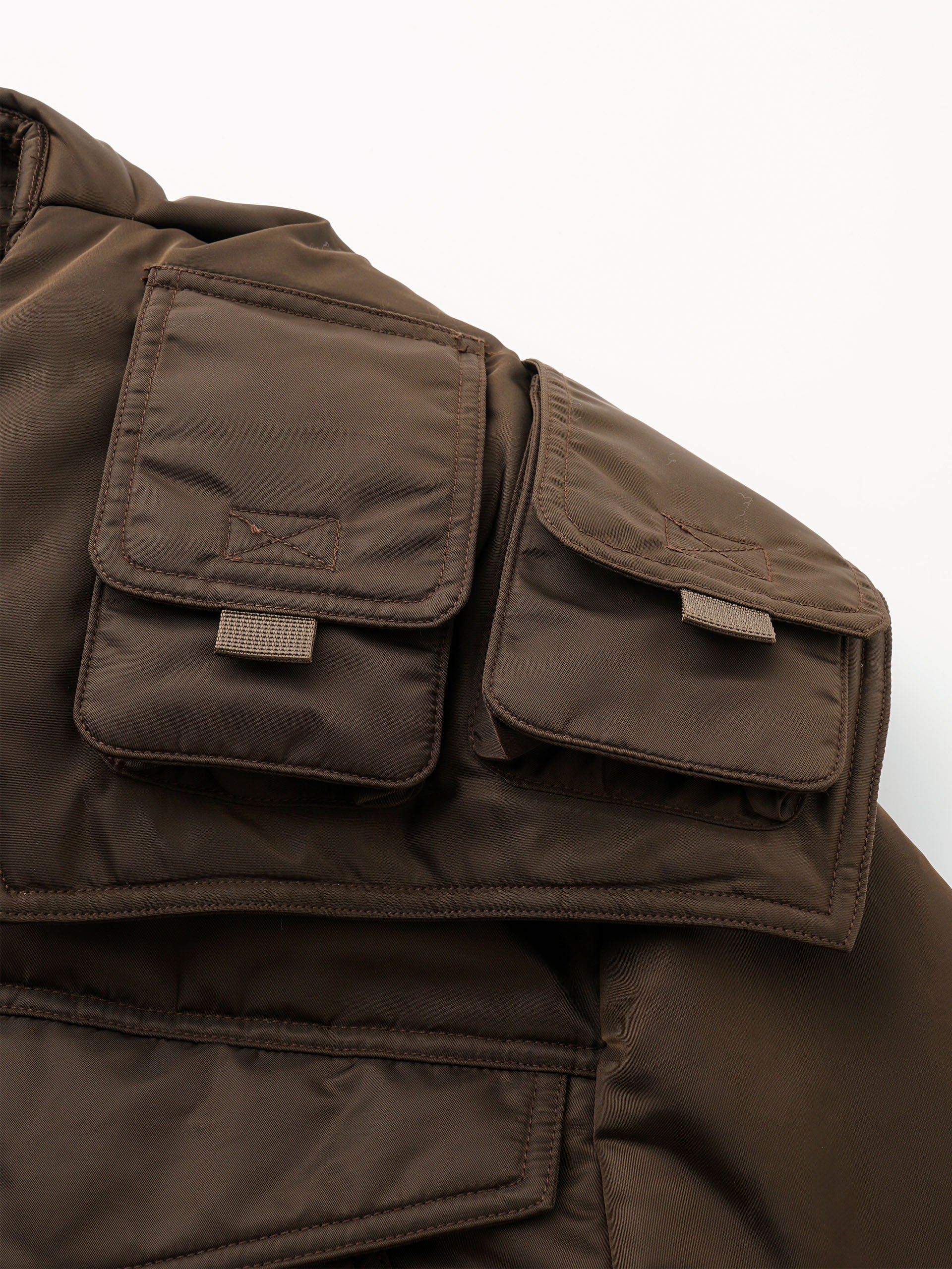 BROWN DETACHABLE COLLAR PADDED UTILITY JACKET