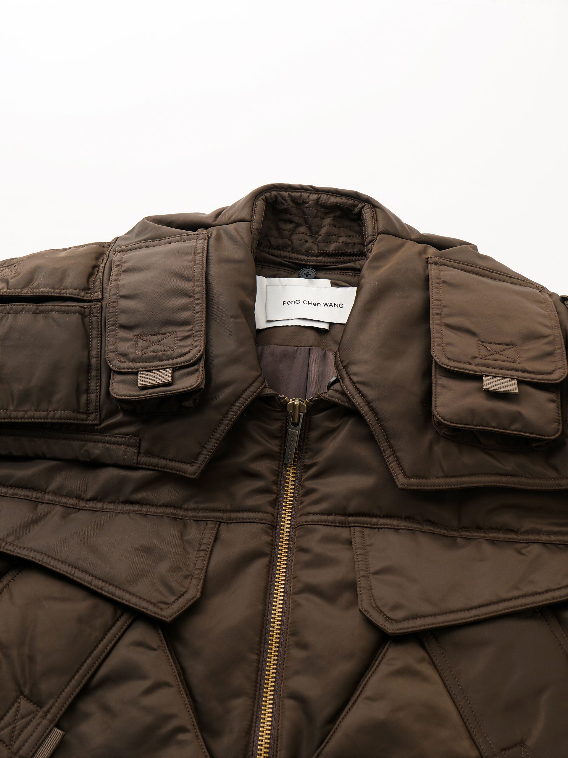 BROWN DETACHABLE COLLAR PADDED UTILITY JACKET