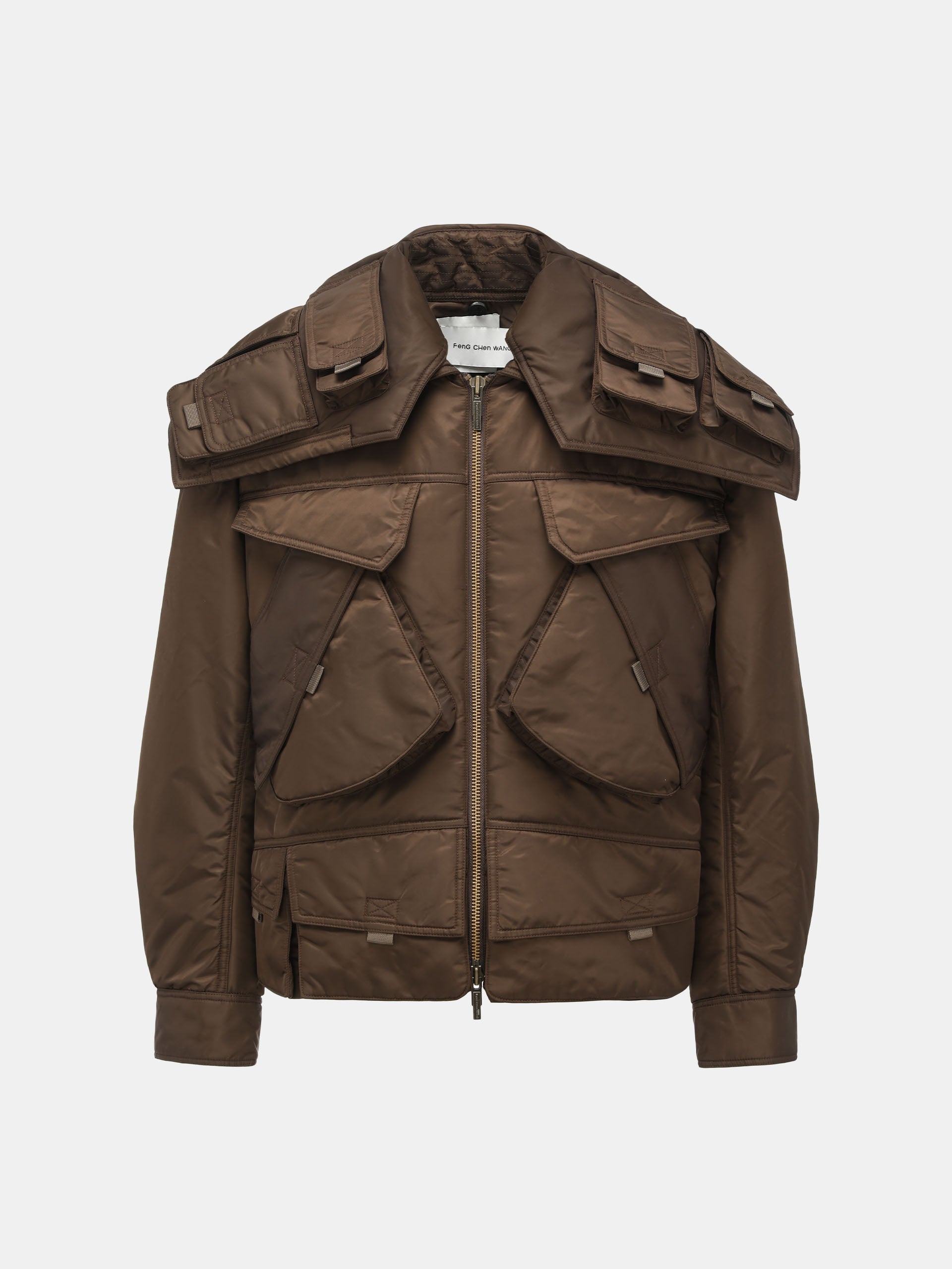 BROWN DETACHABLE COLLAR PADDED UTILITY JACKET