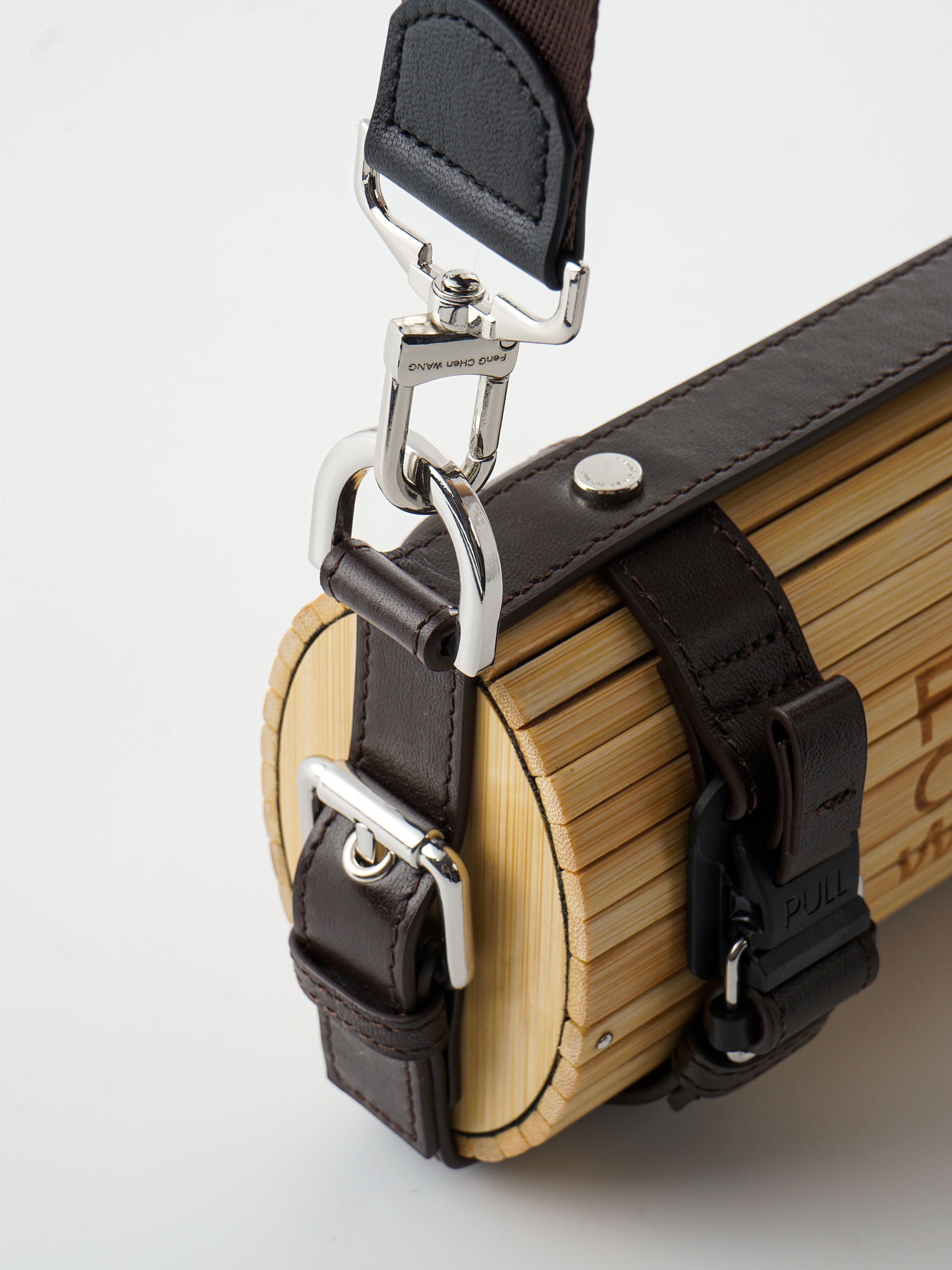 MEDIUM BLACK BRUSHED BAMBOO CYLINDER BAG