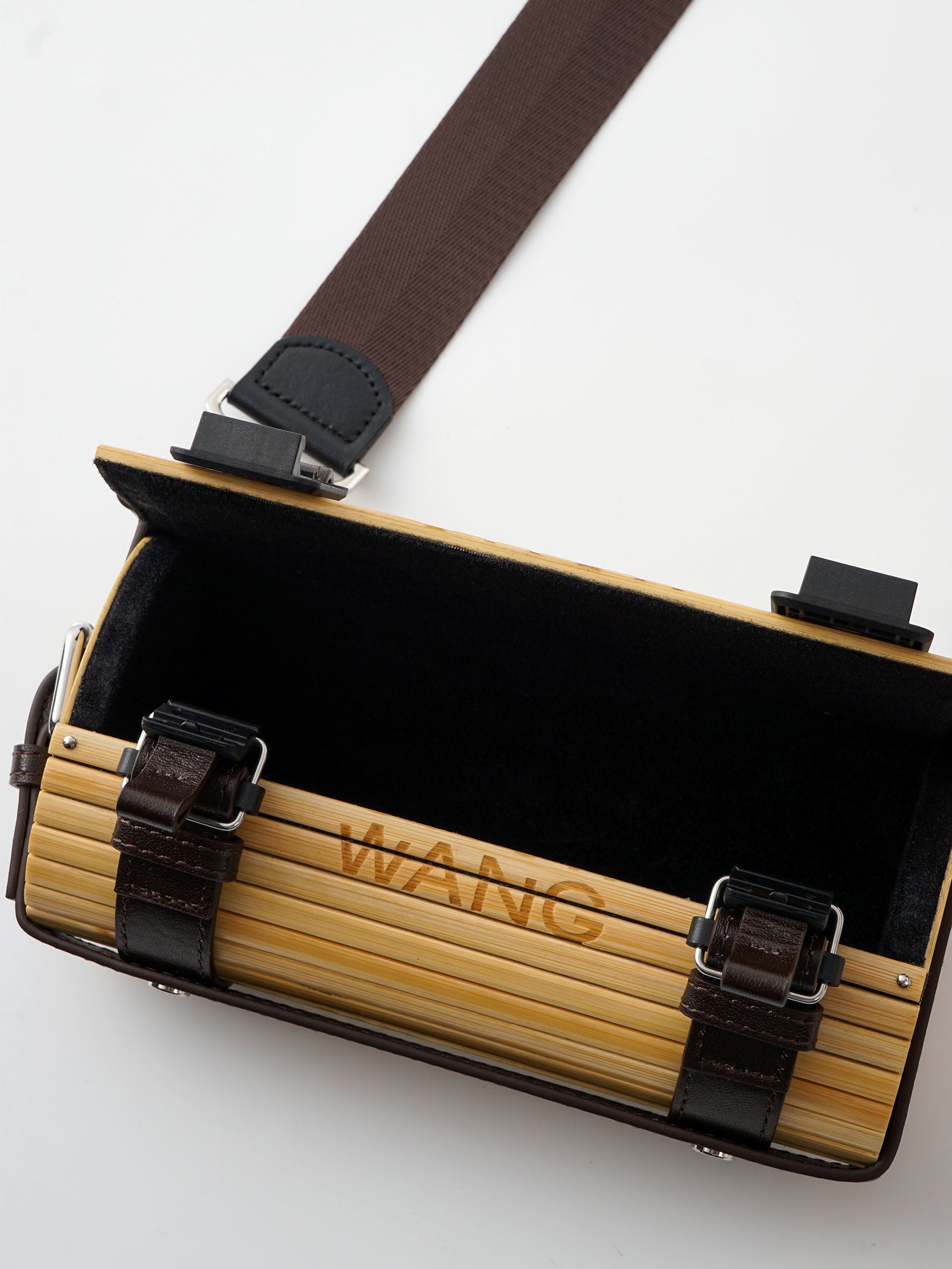 MEDIUM BLACK BRUSHED BAMBOO CYLINDER BAG