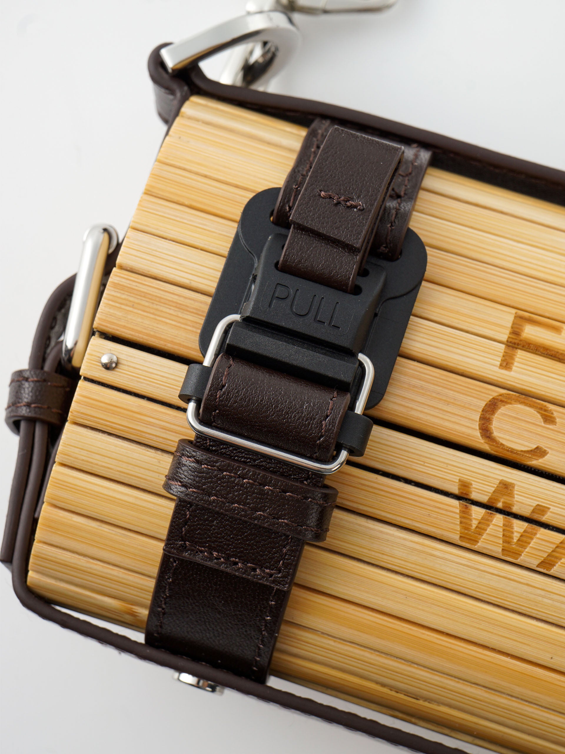 MEDIUM BLACK BRUSHED BAMBOO CYLINDER BAG