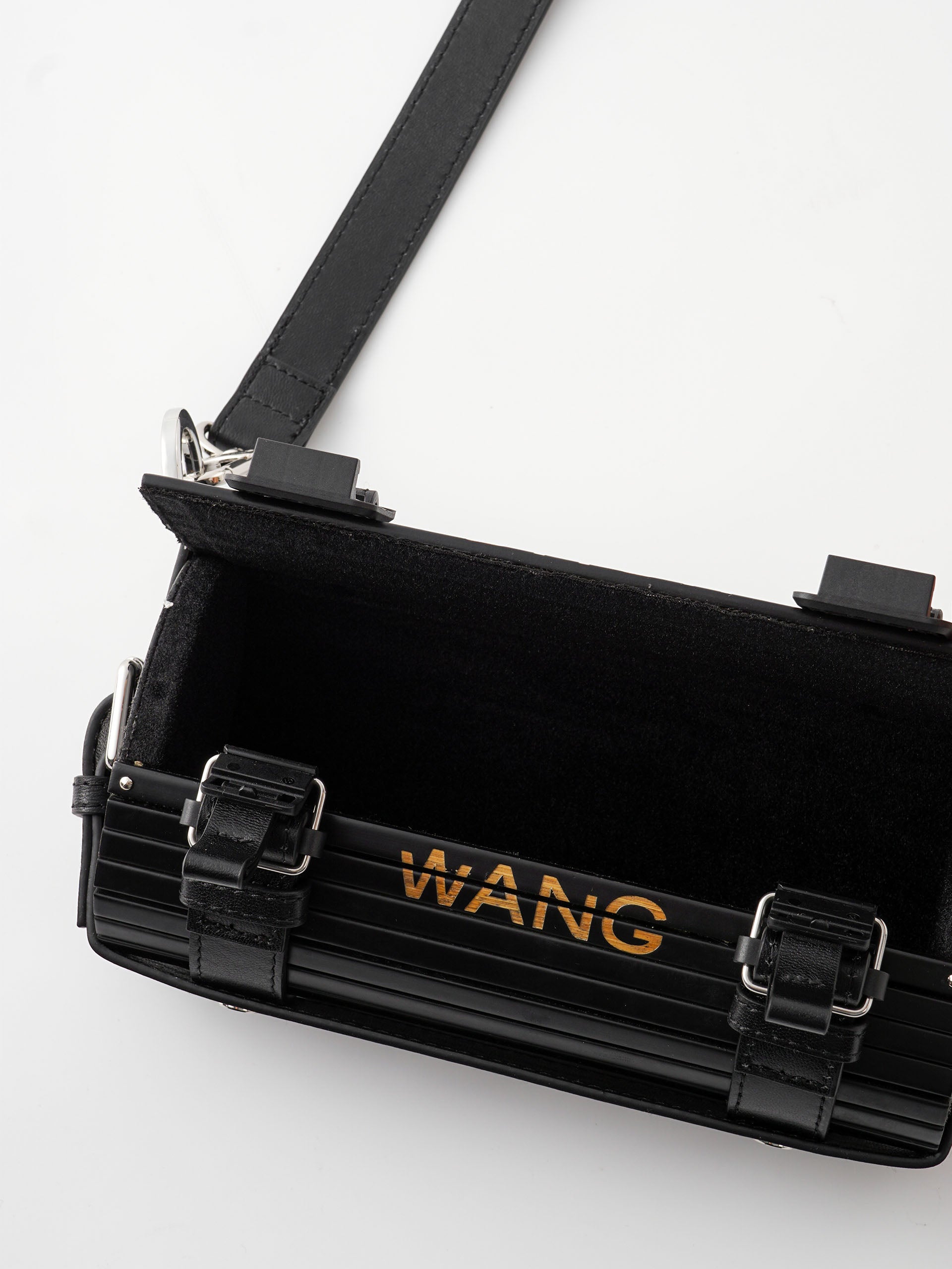 MEDIUM BLACK BRUSHED BAMBOO CYLINDER BAG