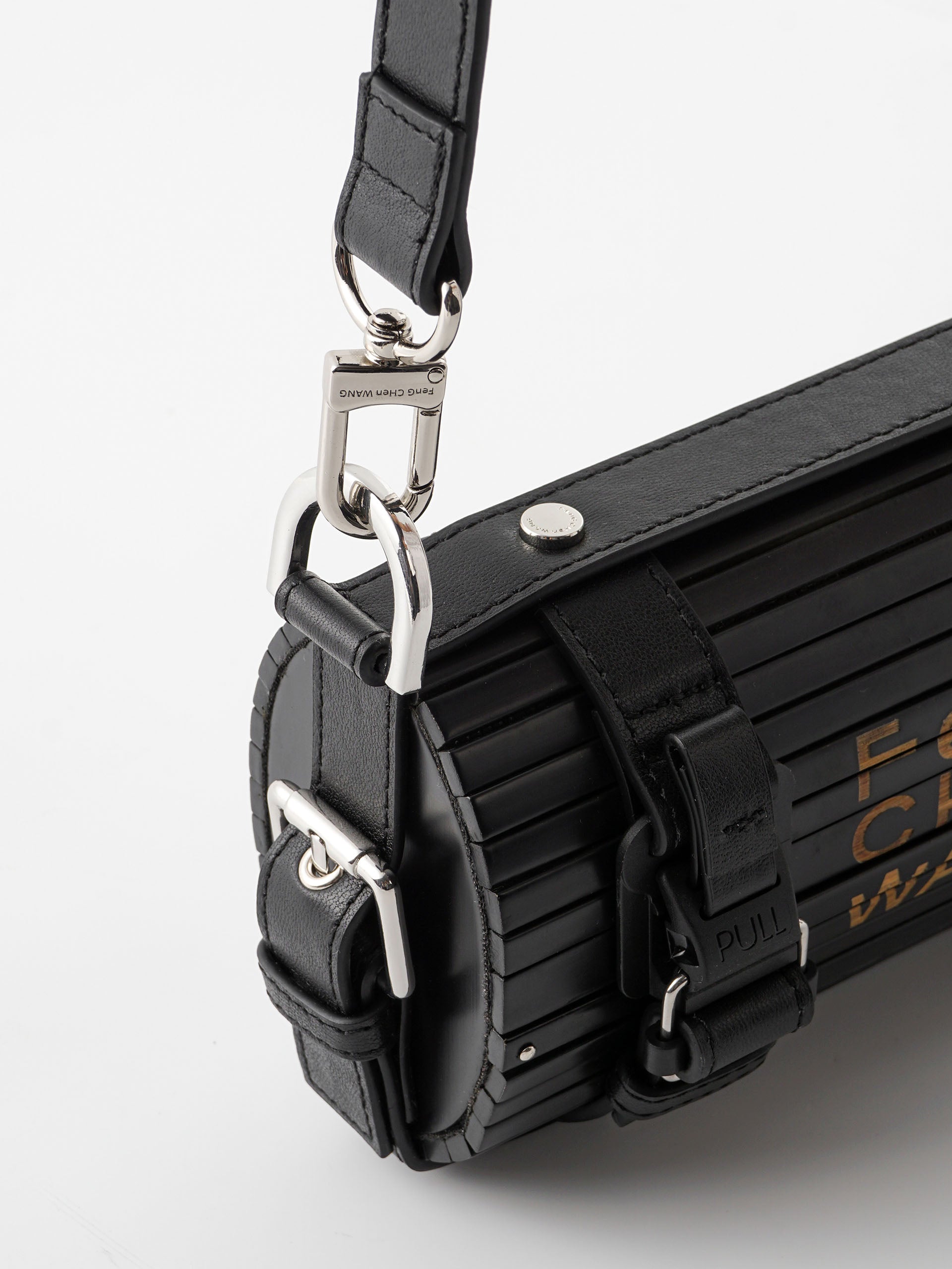 MEDIUM BLACK BRUSHED BAMBOO CYLINDER BAG