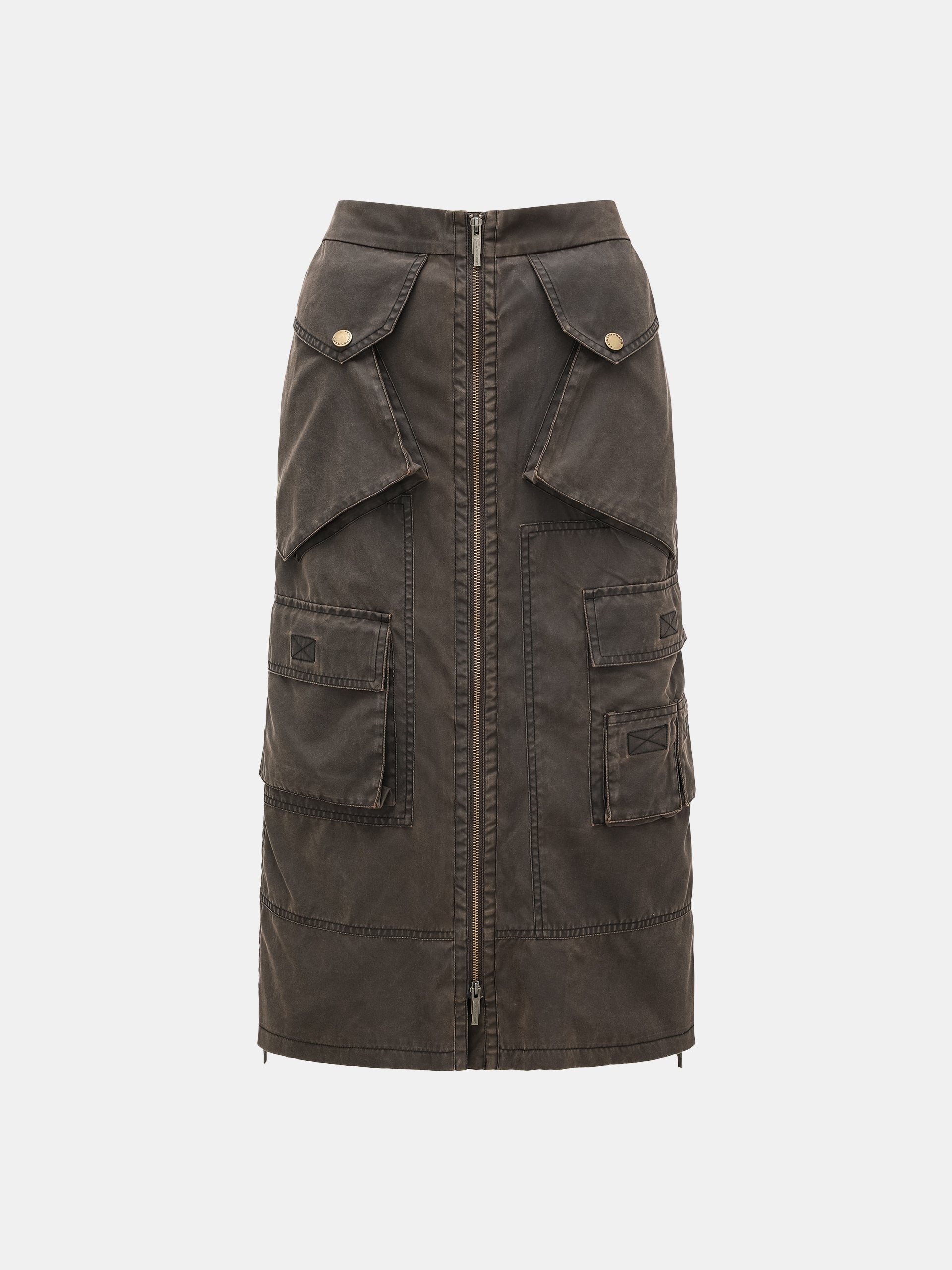 BROWN ZIP-UP UTILITY SKIRT