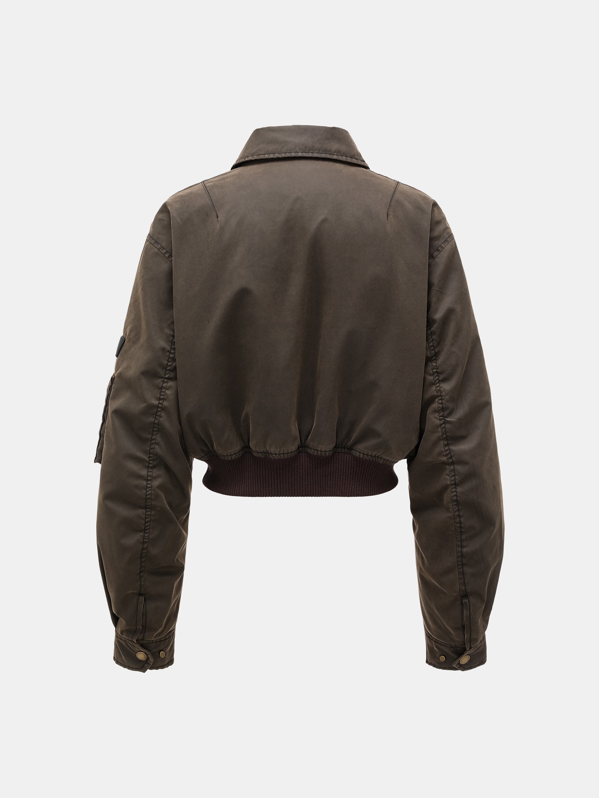 BROWN WASHED NYLON SHORT BOMBER JACKET