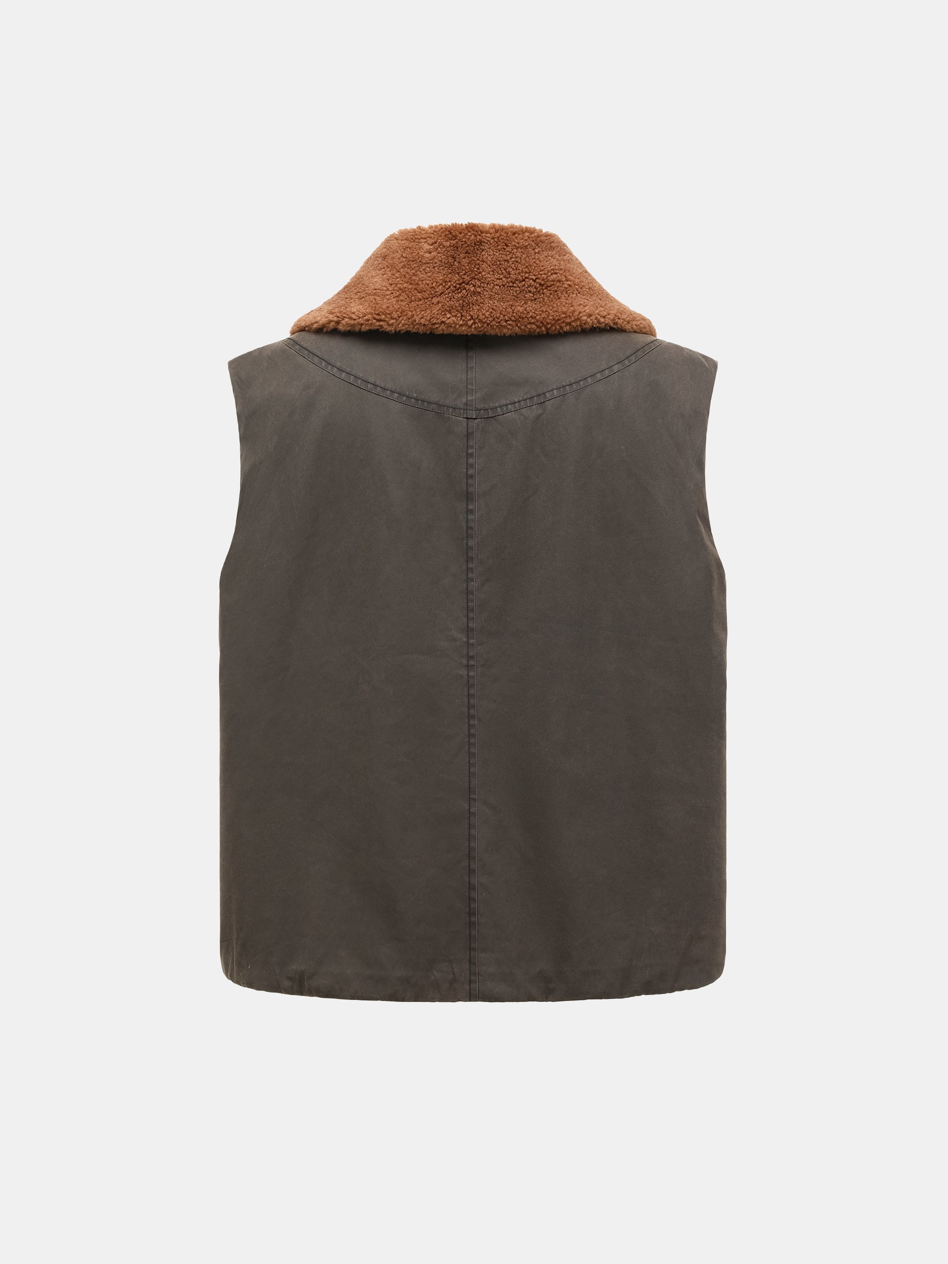BROWN WASHED NYLON PUFFER VEST