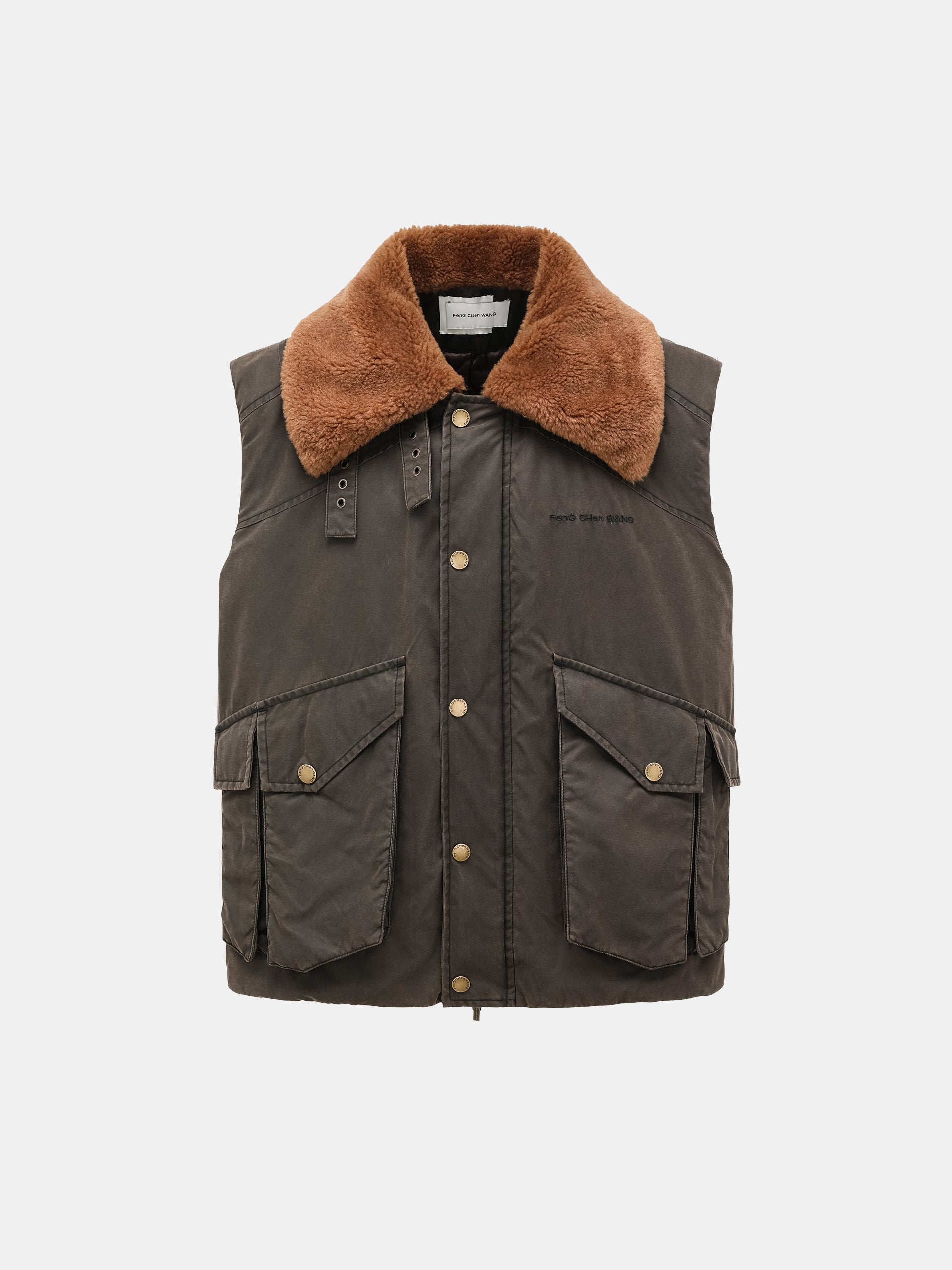 BROWN WASHED NYLON PUFFER VEST