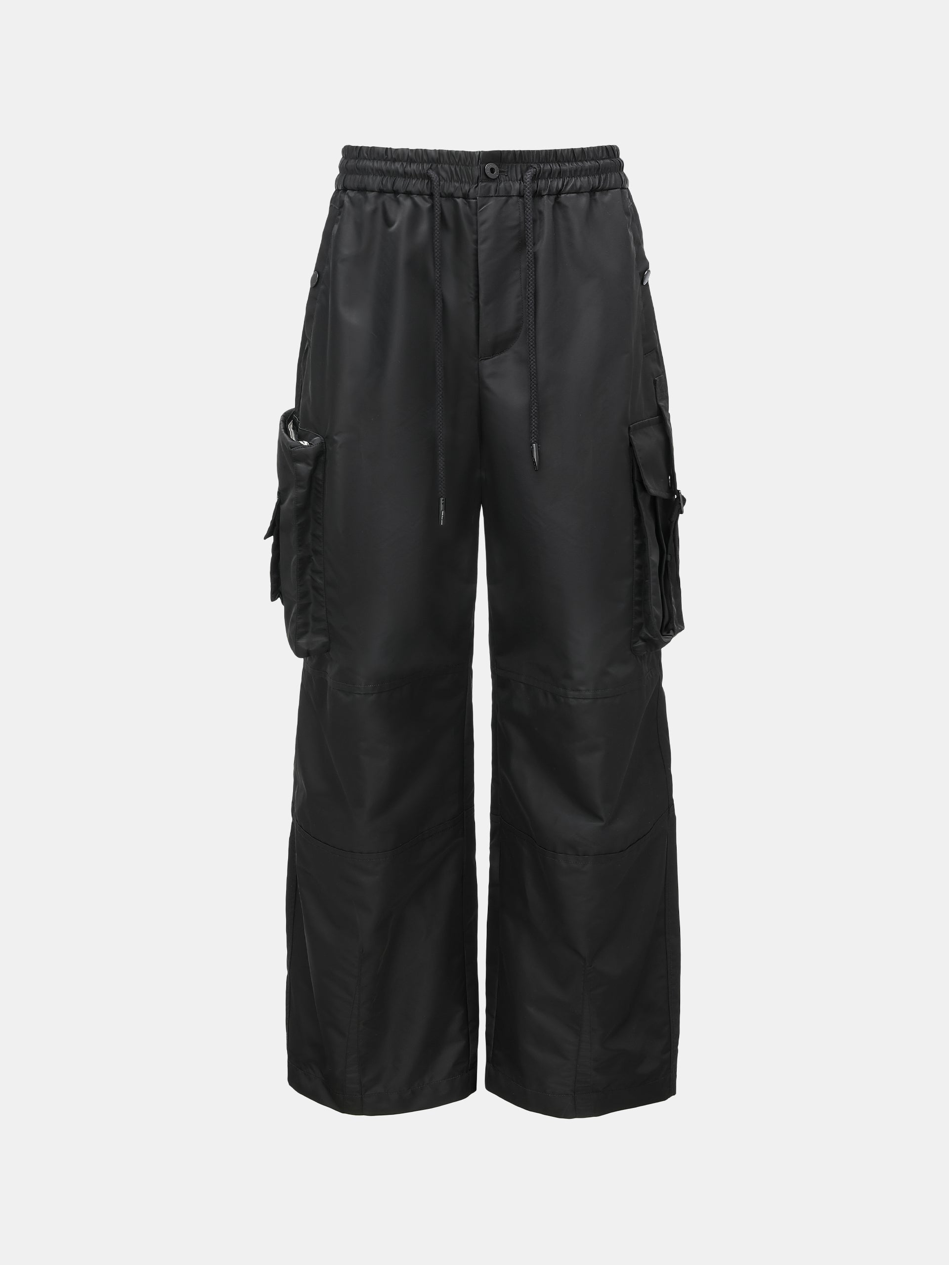 BLACK NYLON MULTI-P0CKET UTILITY PANTS