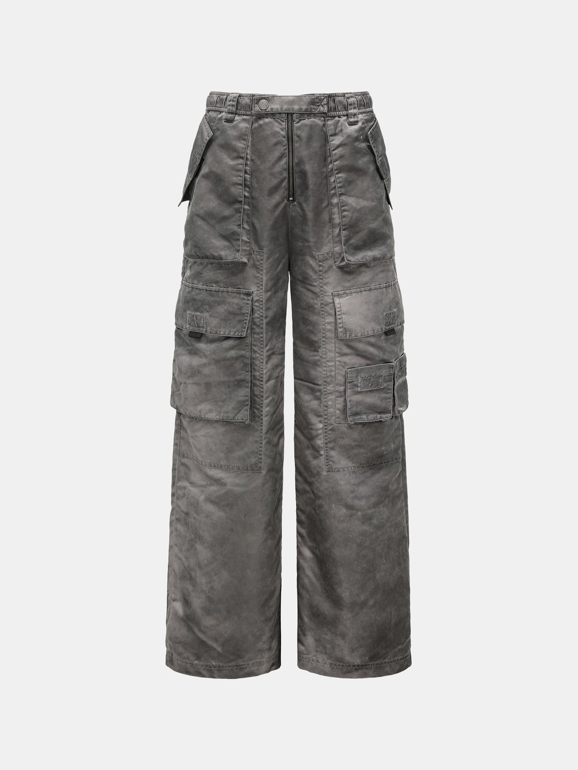 GREY SANDWASHED NYLON UTILITY PANTS