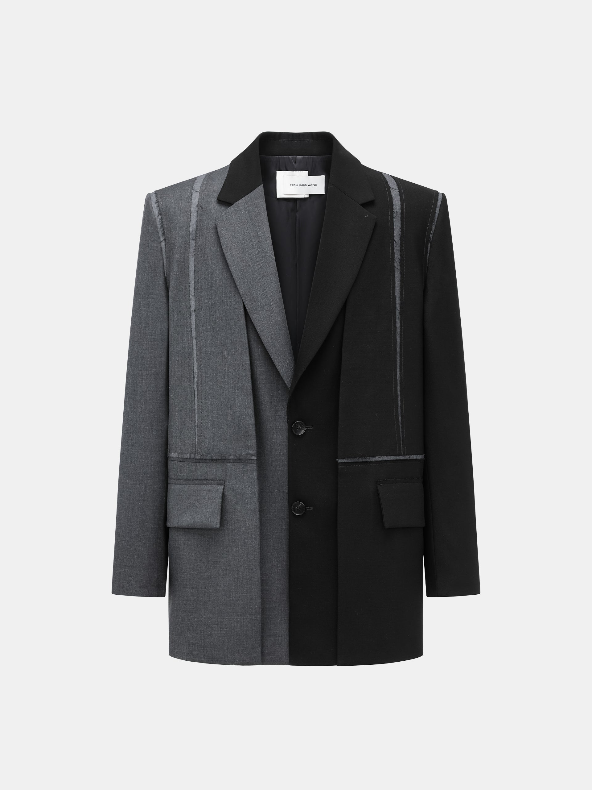 BLACK AND GREY DECONSTRUCTED WOOL BLAZER