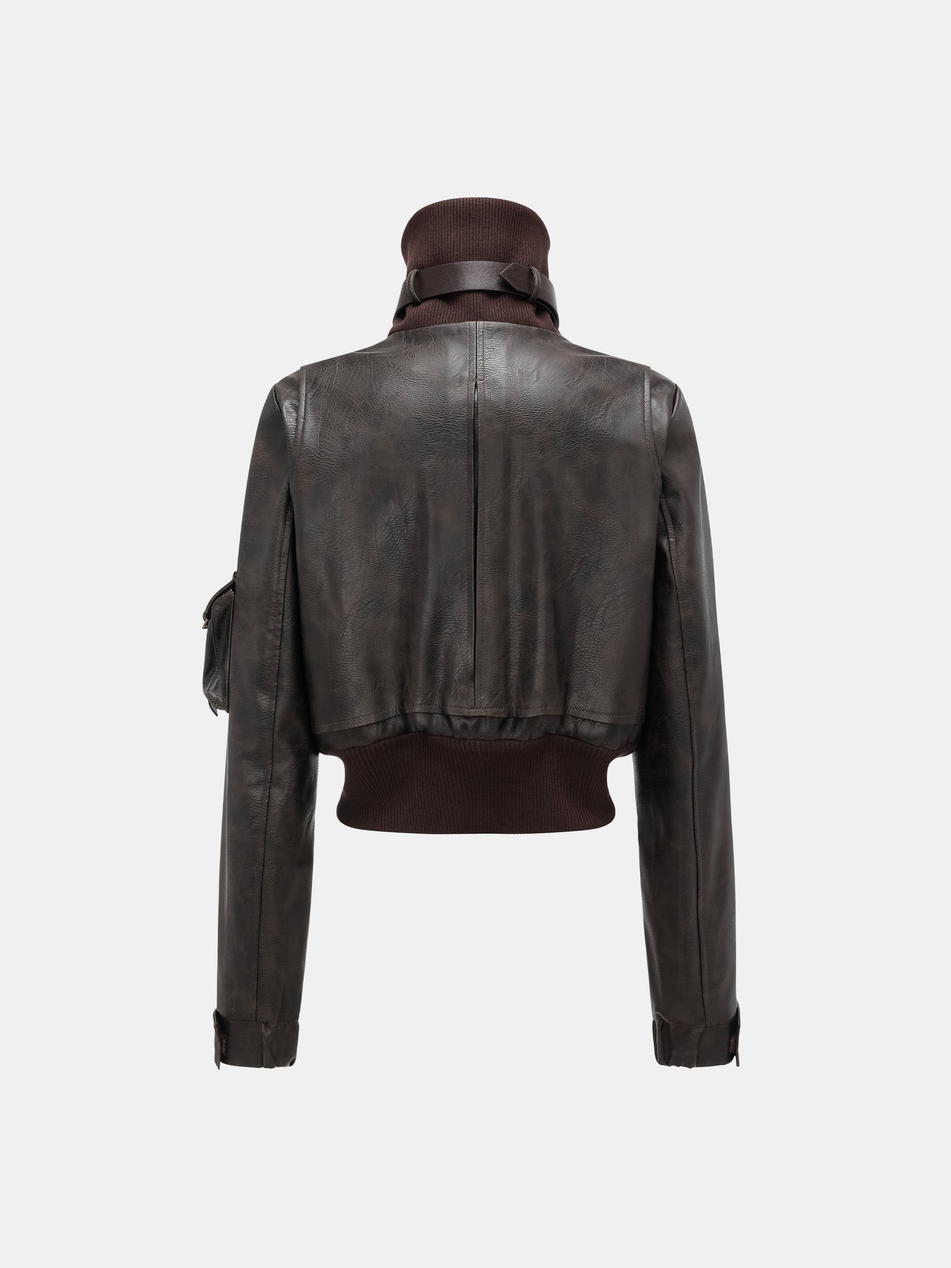 BROWN DECONSTRUCTED SHORT JACKET WITH TURN-DOWN COLLAR