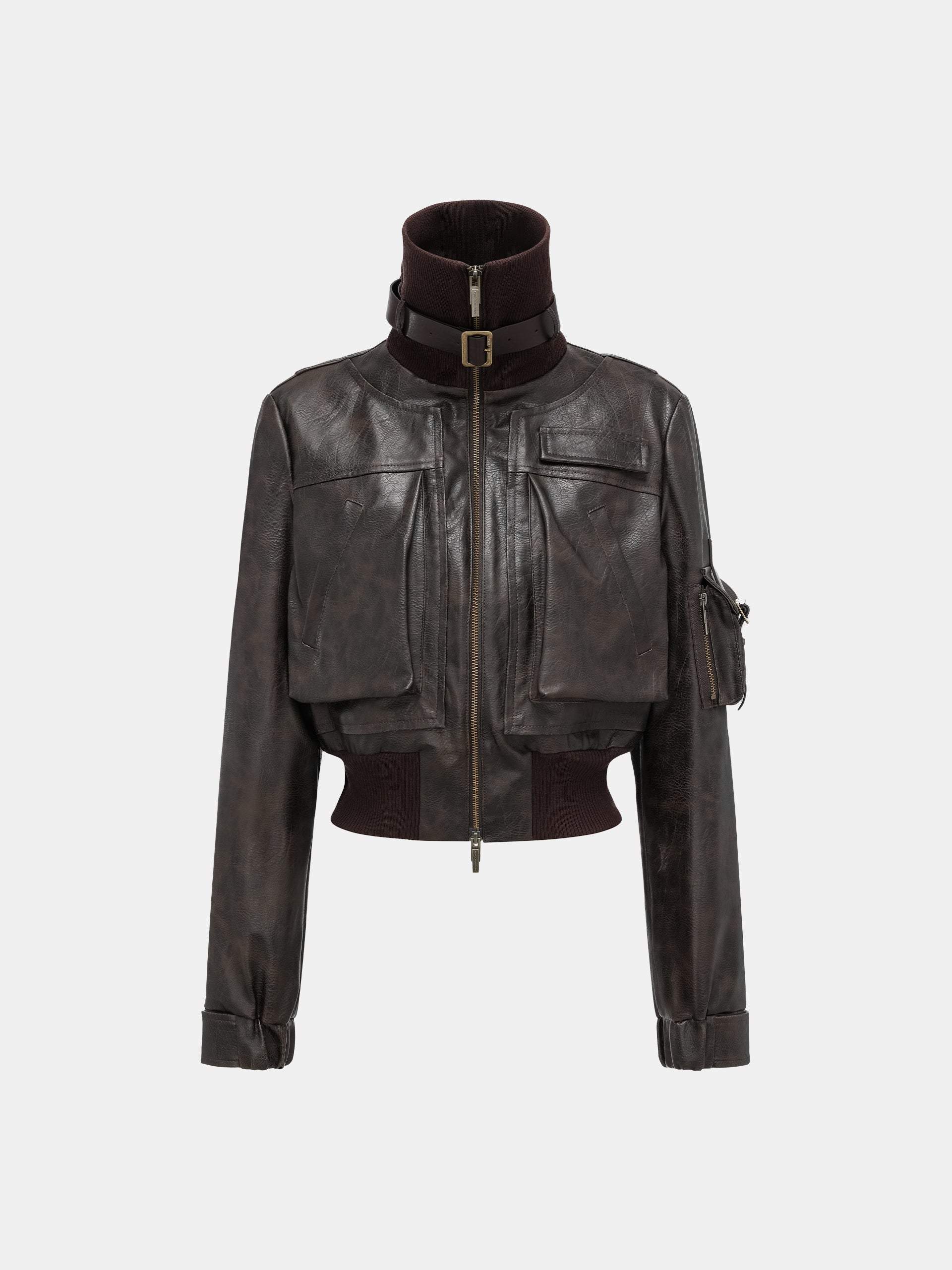 BROWN DECONSTRUCTED SHORT JACKET WITH TURN-DOWN COLLAR