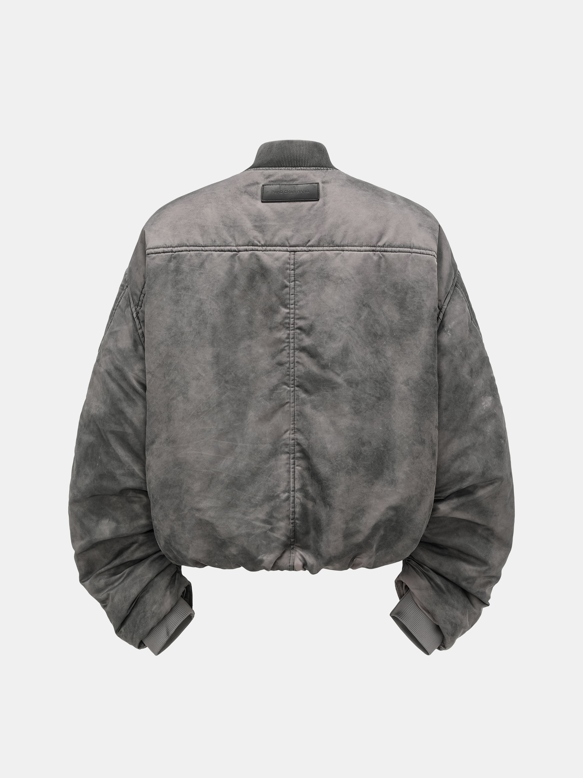 GREY SANDWASHED VARSITY PUFFER JACKET