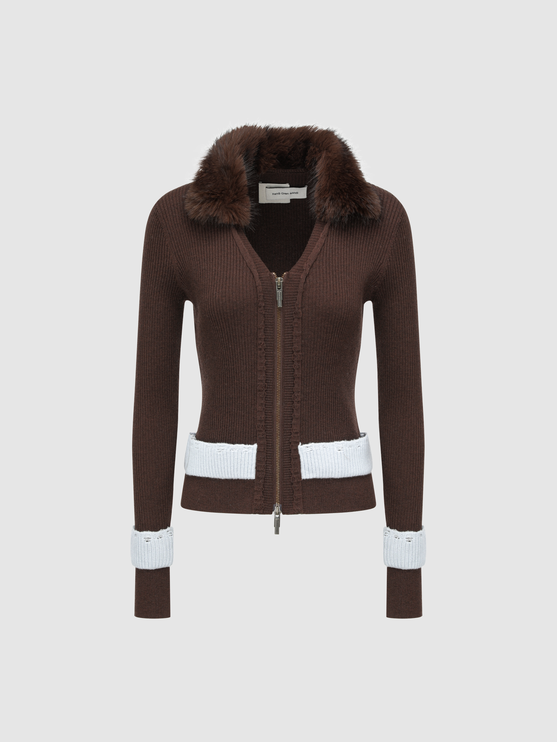 ZIP SWEATER WITH DISTRESSED DETAILING