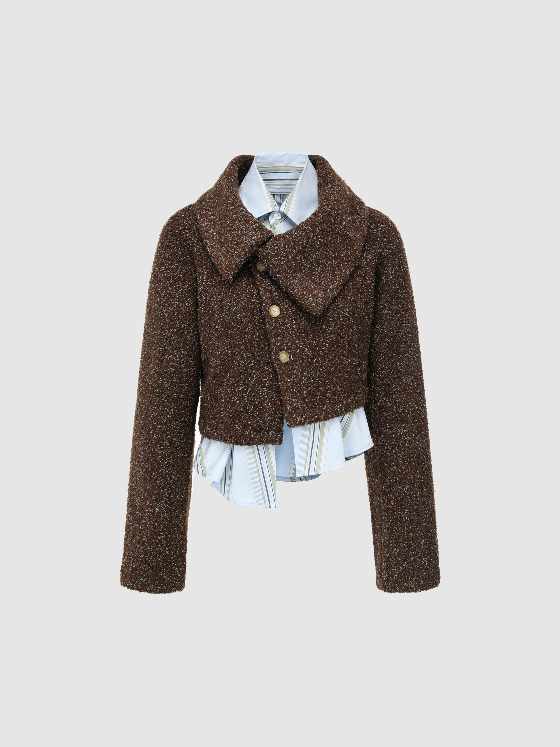 FAUX LAYERED KNIT CARDIGAN WITH SLANTED PLACKET