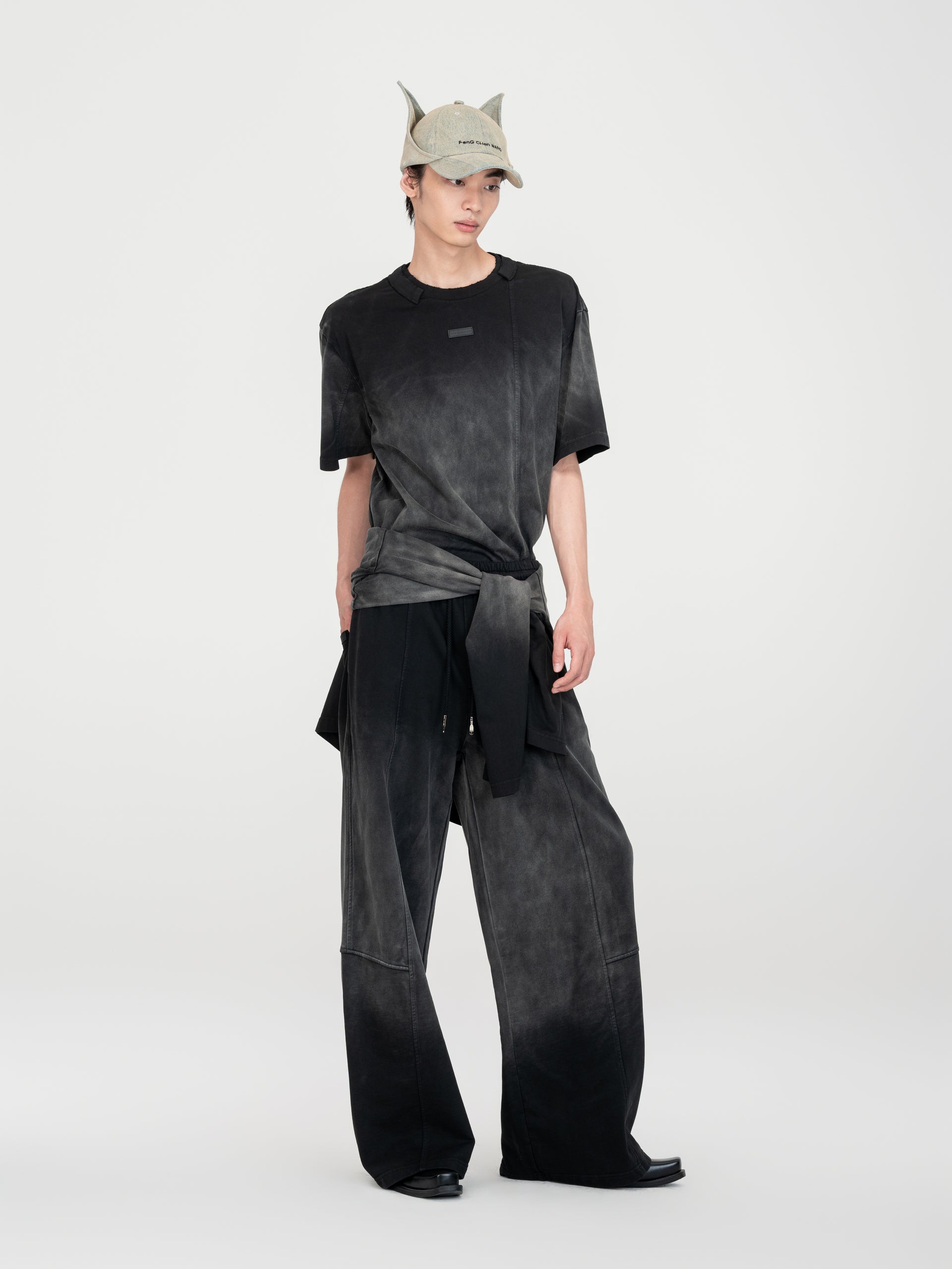 BLACK-GREY WASHED DYED PANTS