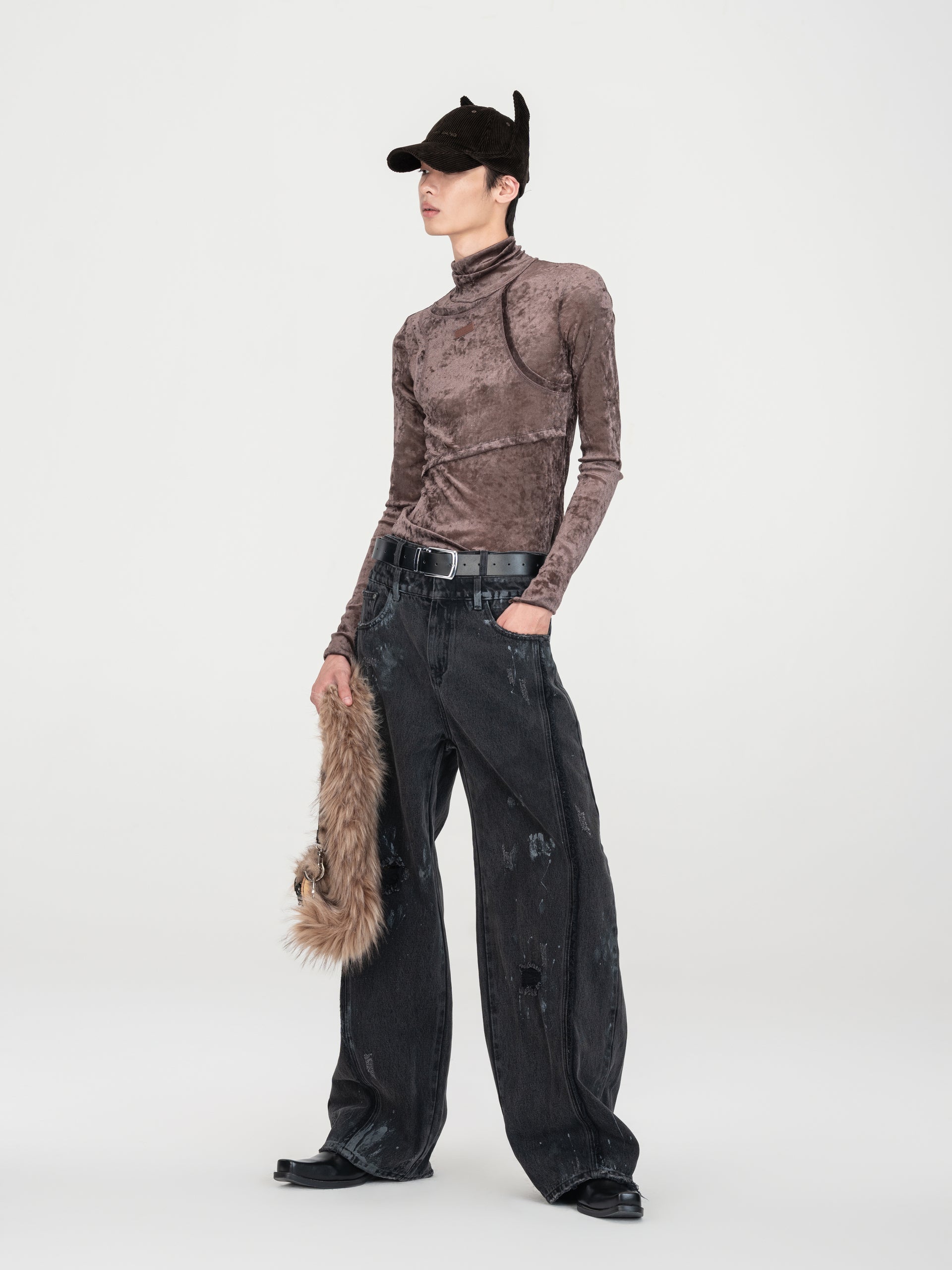 SUEDE TWO-IN-ONE HIGH NECK TOP