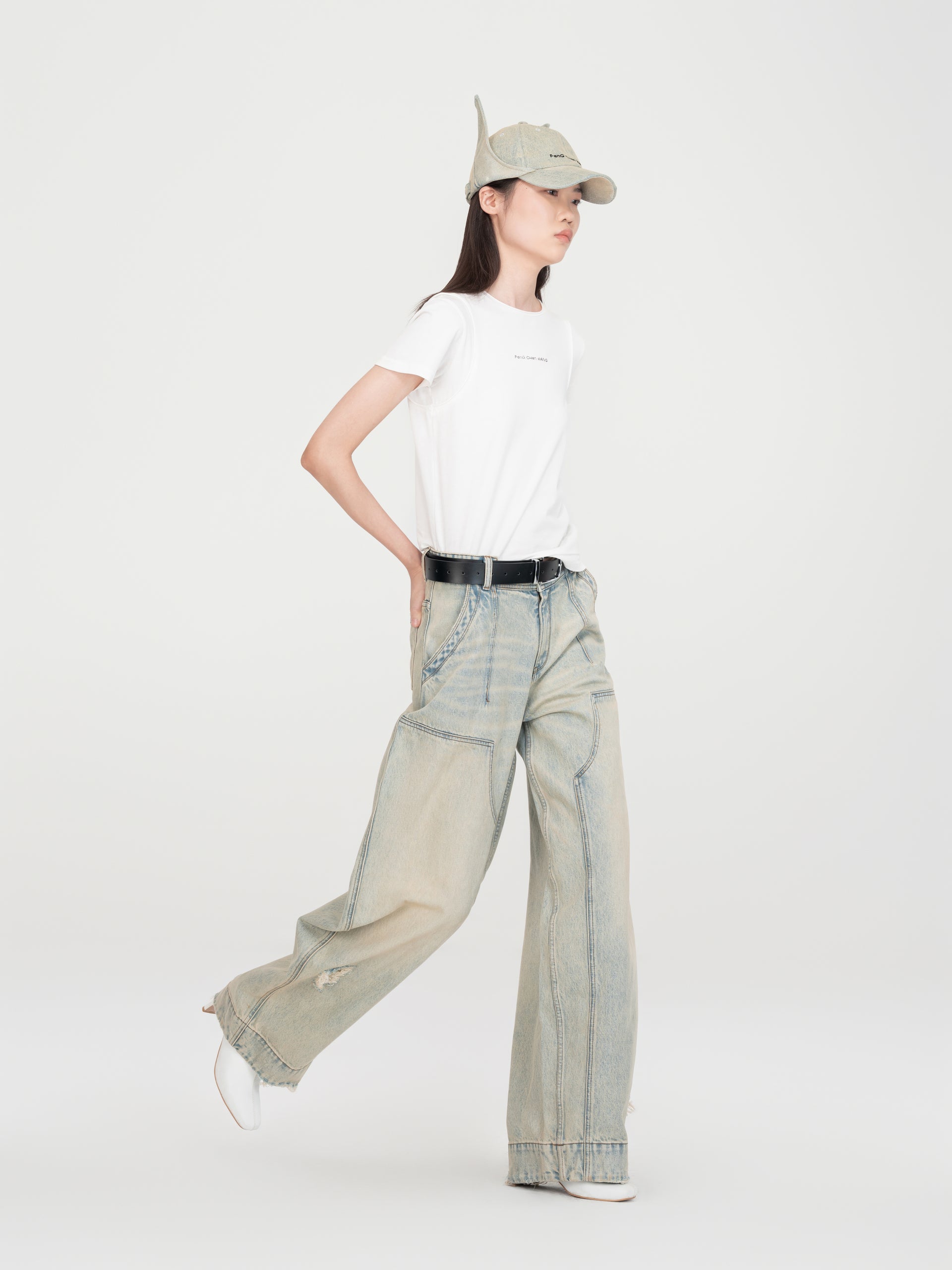 VINTAGE WASHED DENIM DECONSTRUCTED JEANS