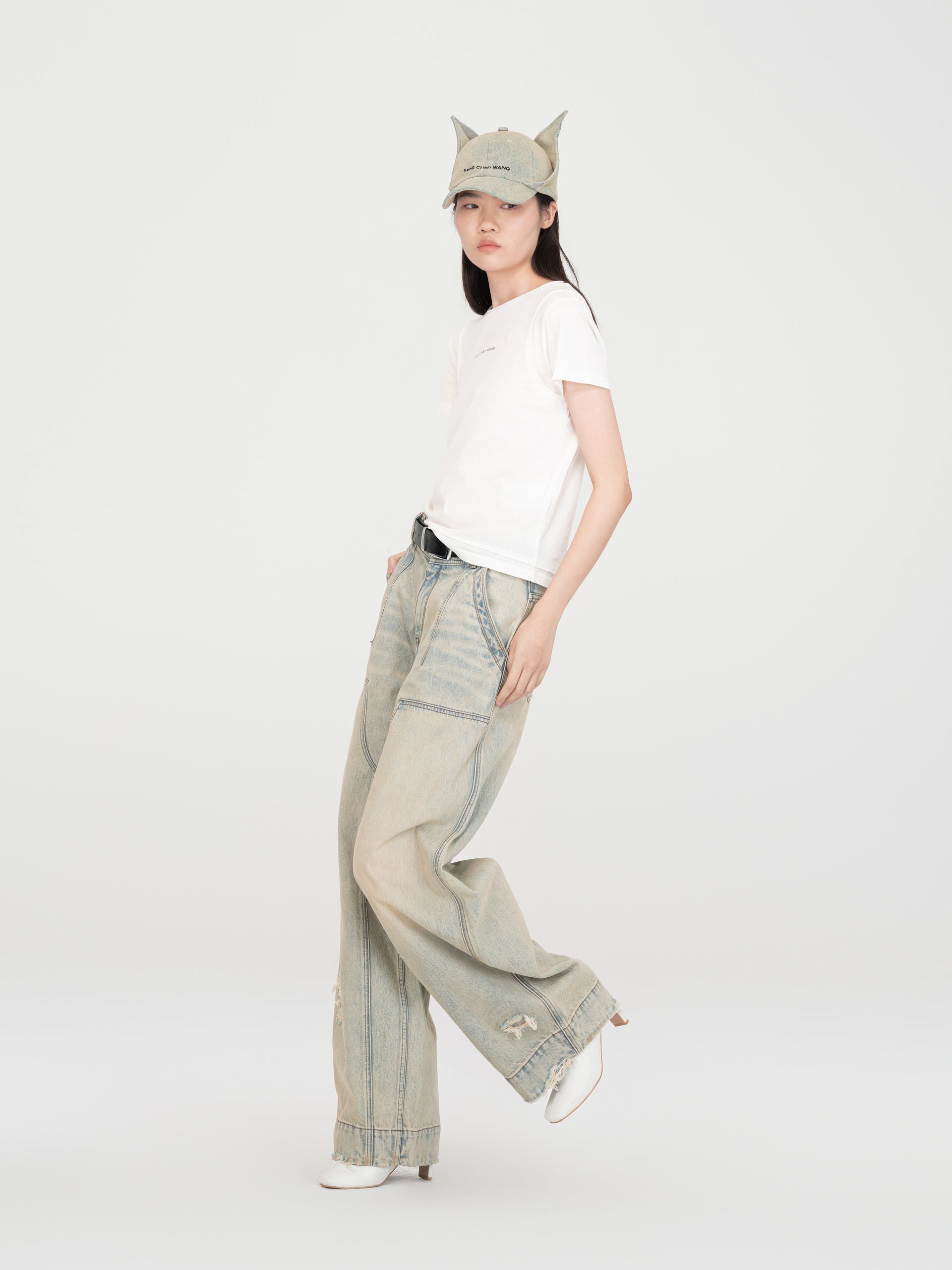 VINTAGE WASHED DENIM DECONSTRUCTED JEANS