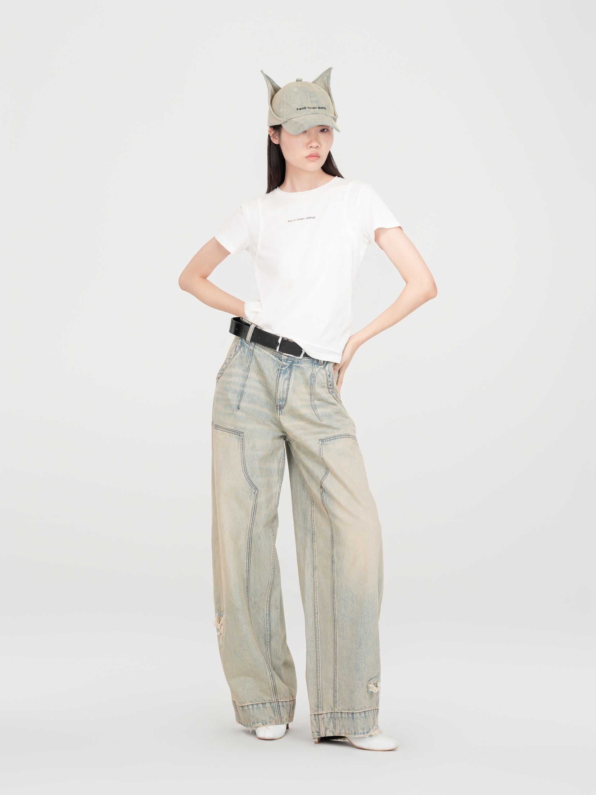 VINTAGE WASHED DENIM DECONSTRUCTED JEANS