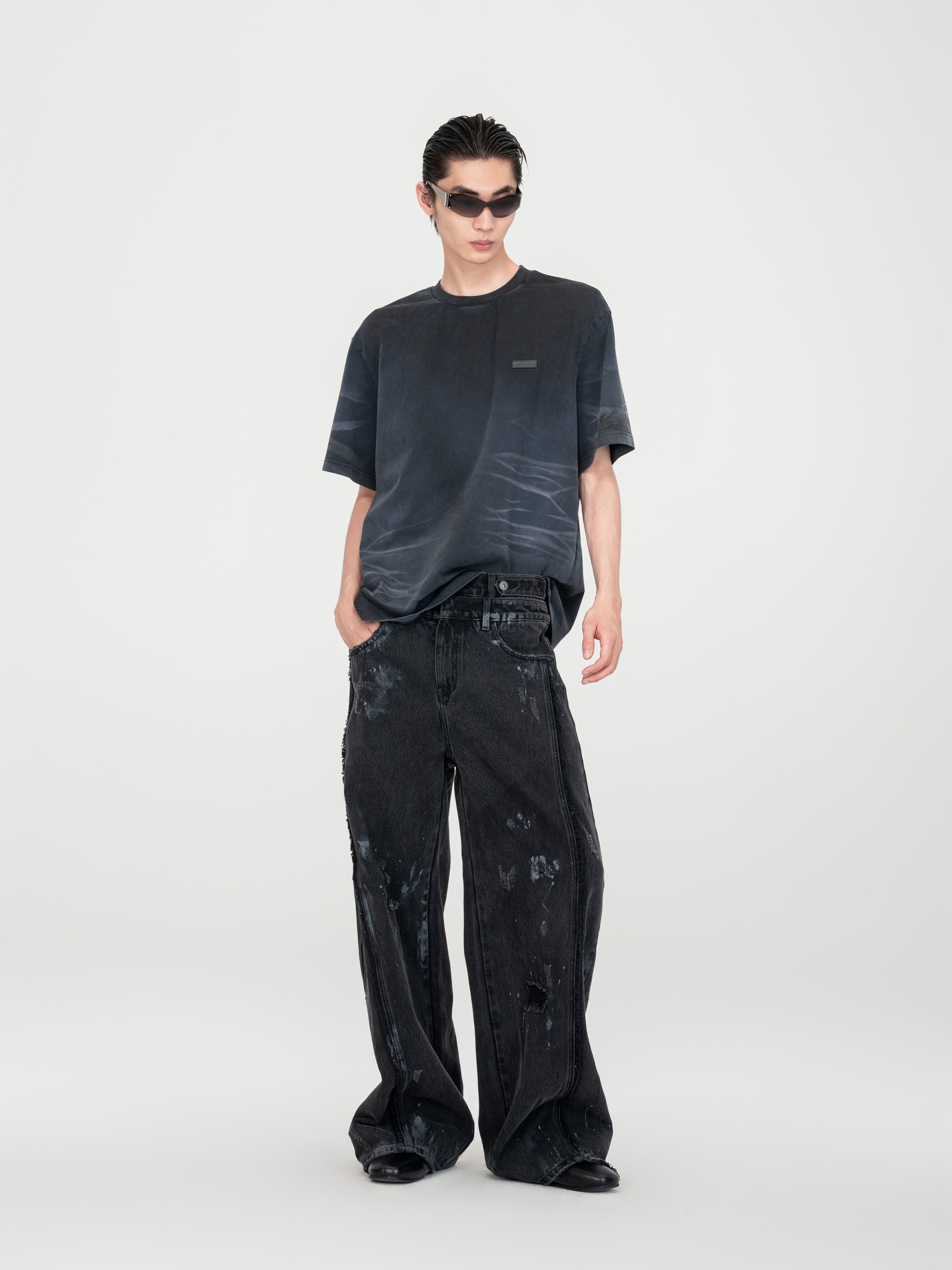DARK NAVY WASHED SPRAY-DYED T-SHIRT