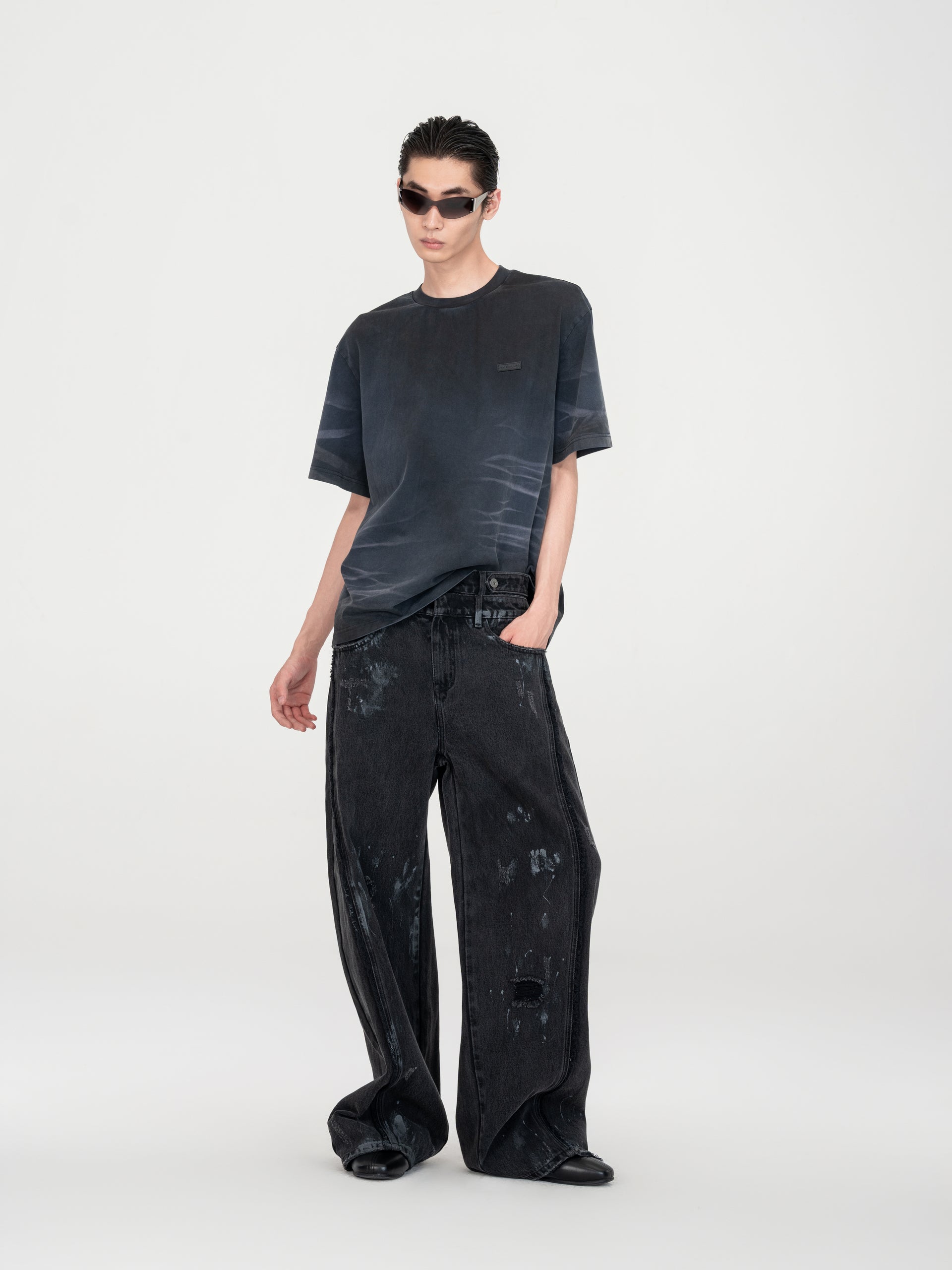 DARK NAVY WASHED SPRAY-DYED T-SHIRT