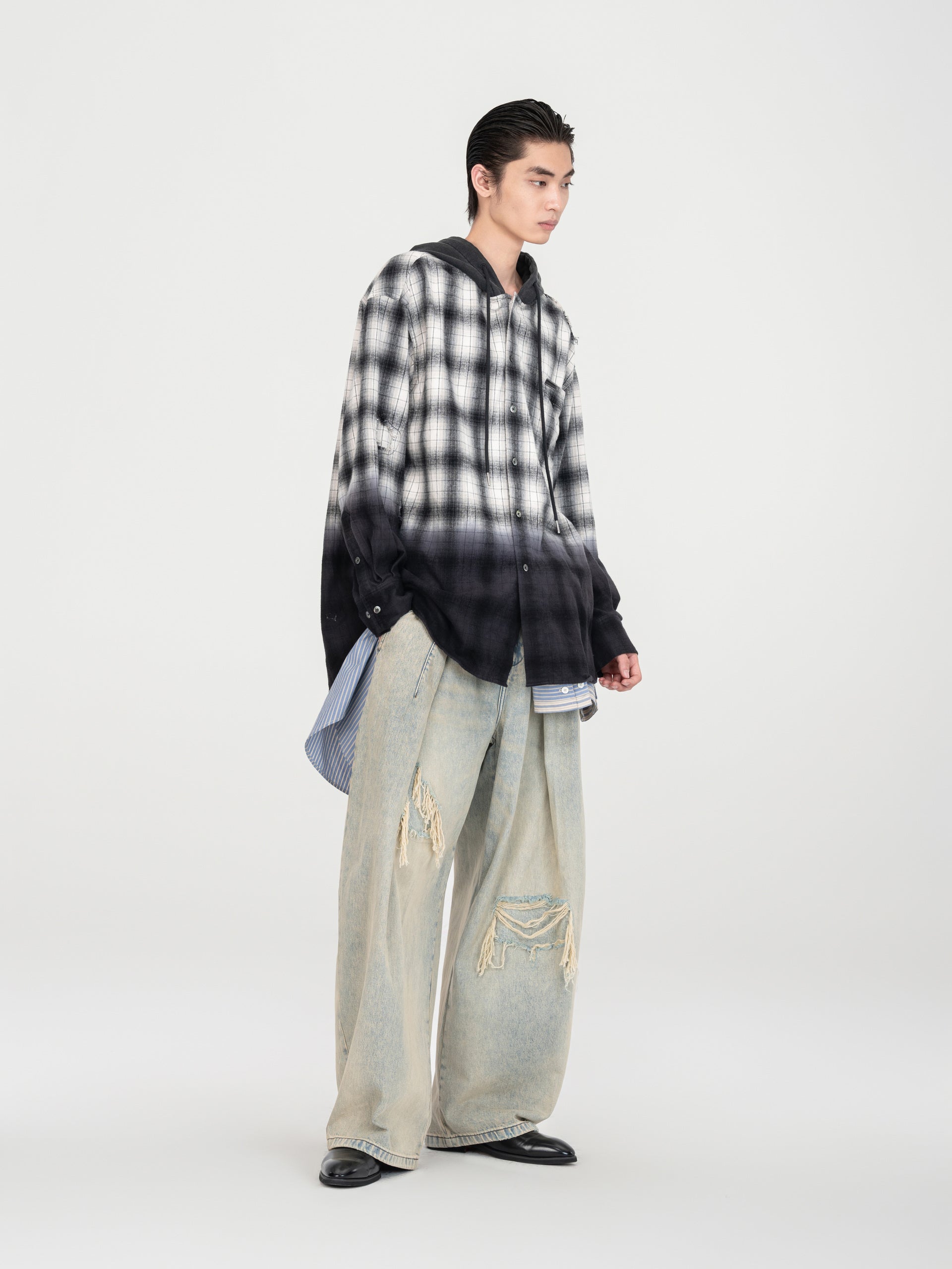 BLACK AND GREY PLAID SHIRT