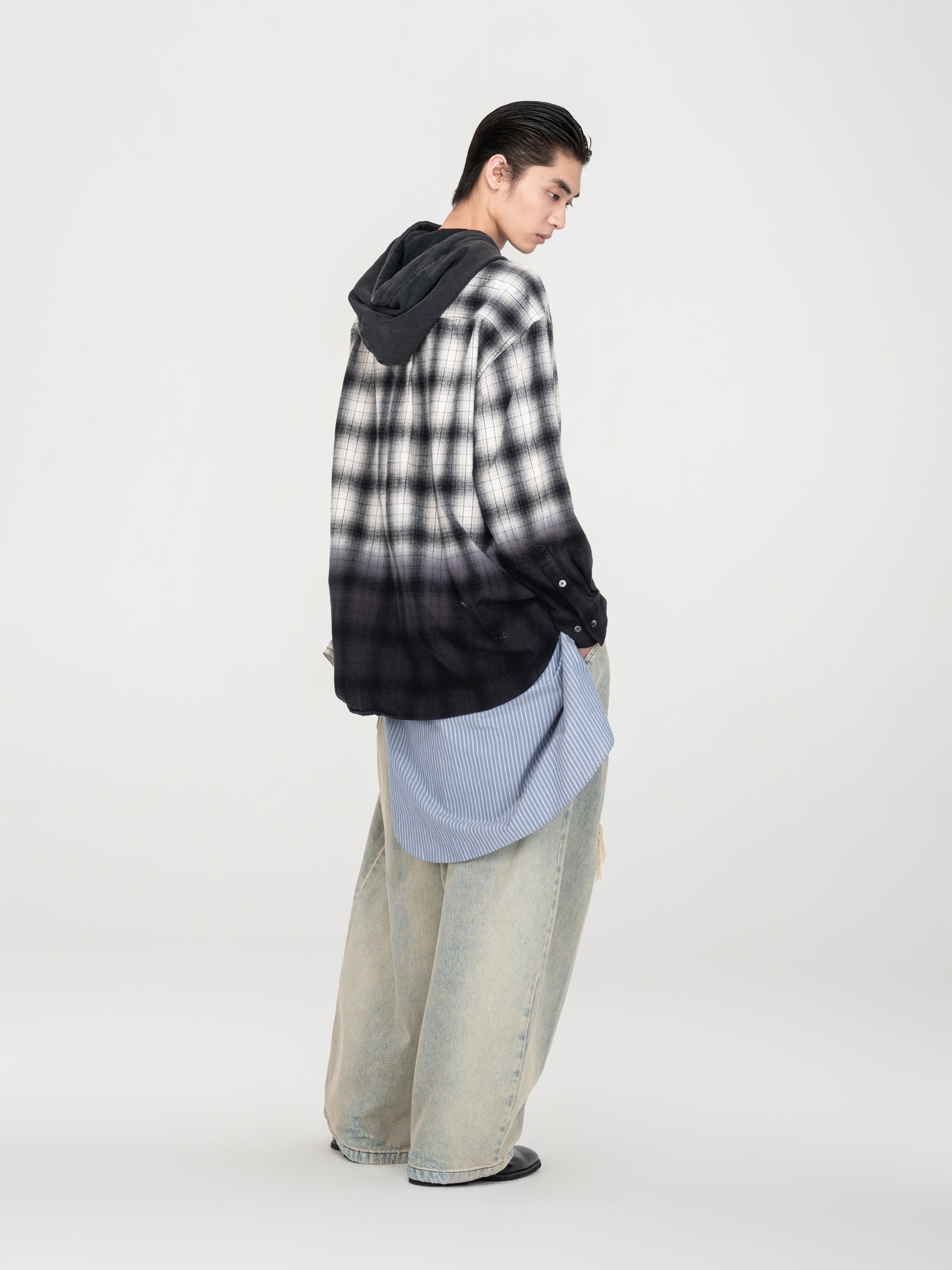 BLACK AND GREY PLAID SHIRT