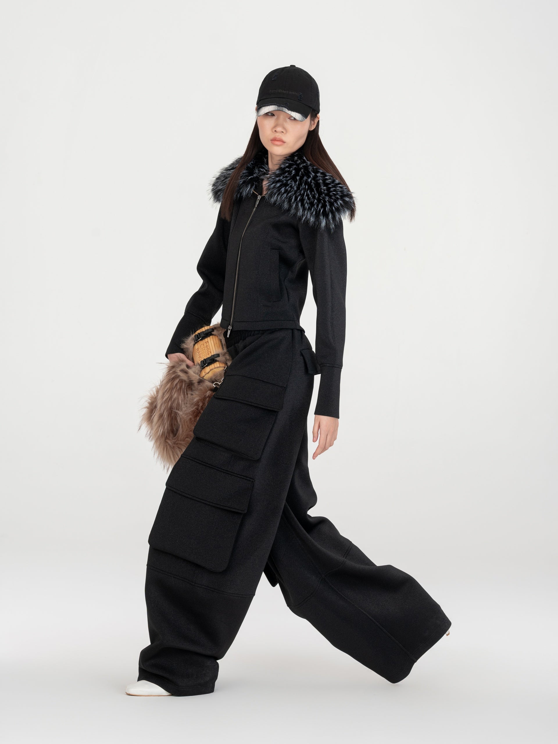 BLACK SUBTLE SHIMMER PANTS WITH 3D POCKETS