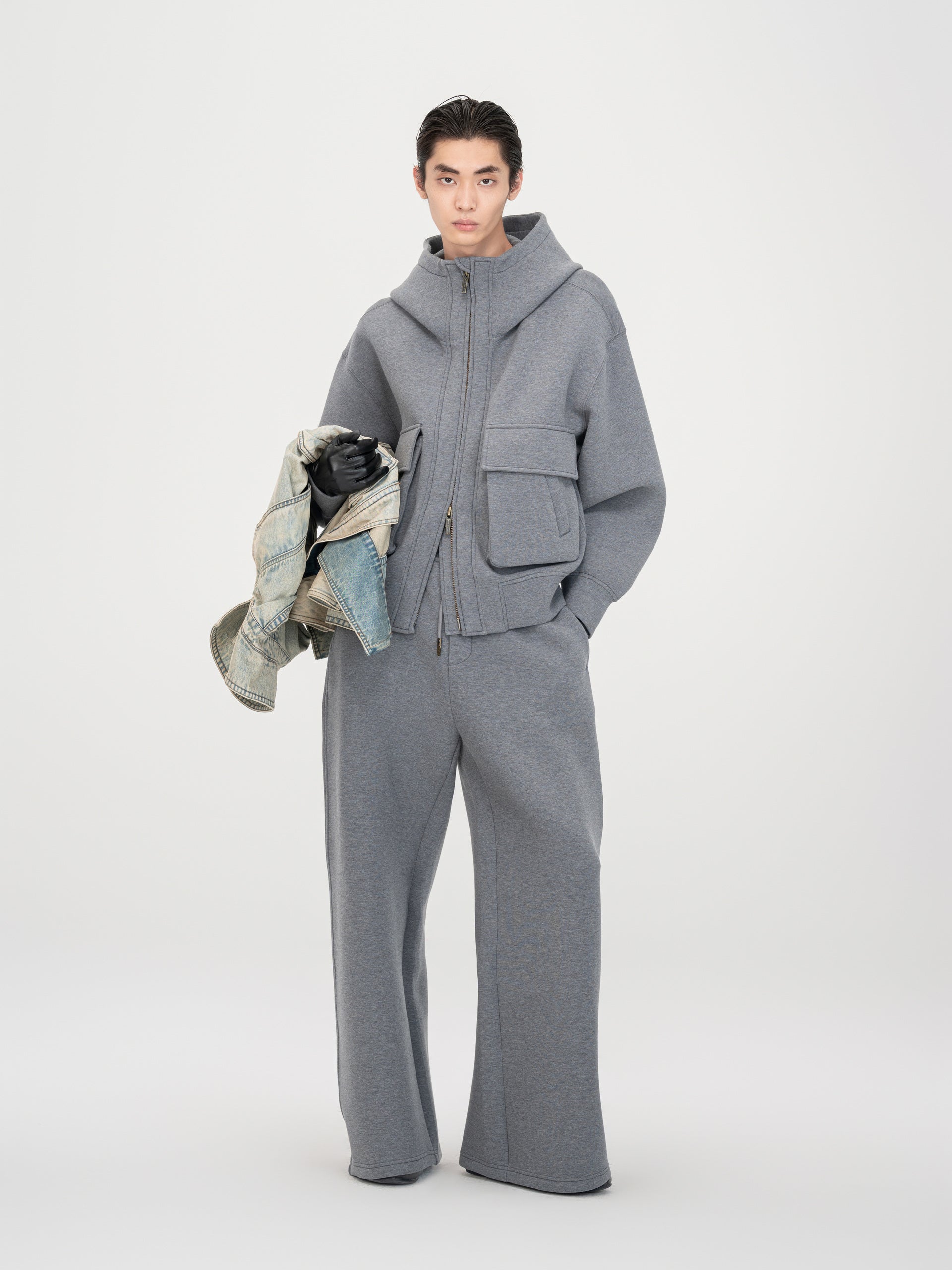 GREY SPACER ZIP-UP HOODIE