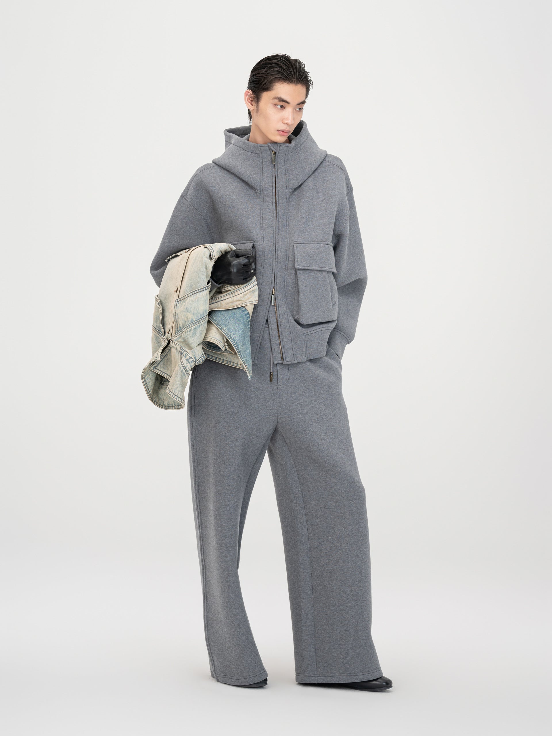 GREY SPACER ZIP-UP HOODIE