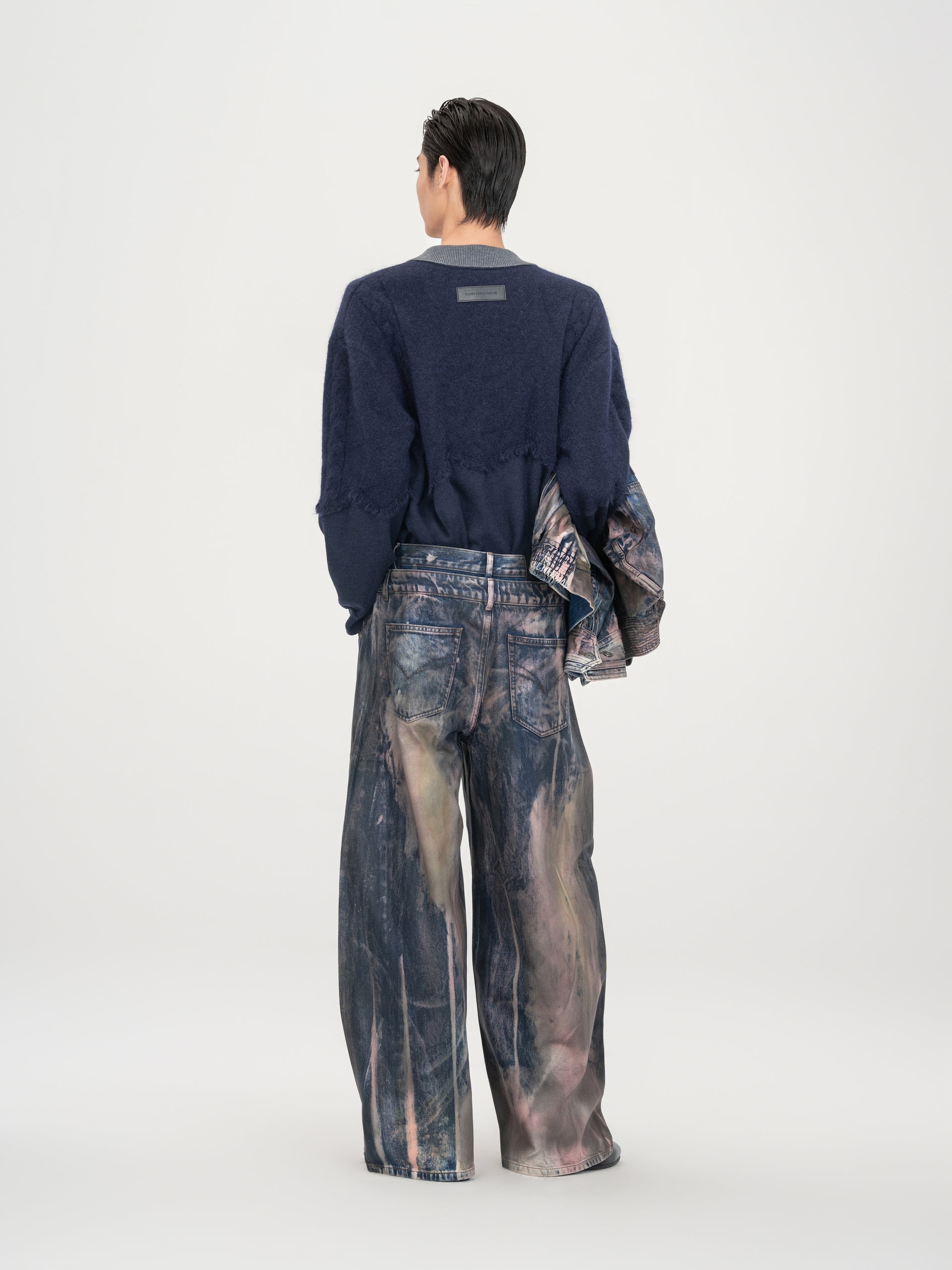 BROWN ARTISTICALLY TIE-DYED COATED DENIM PANTS