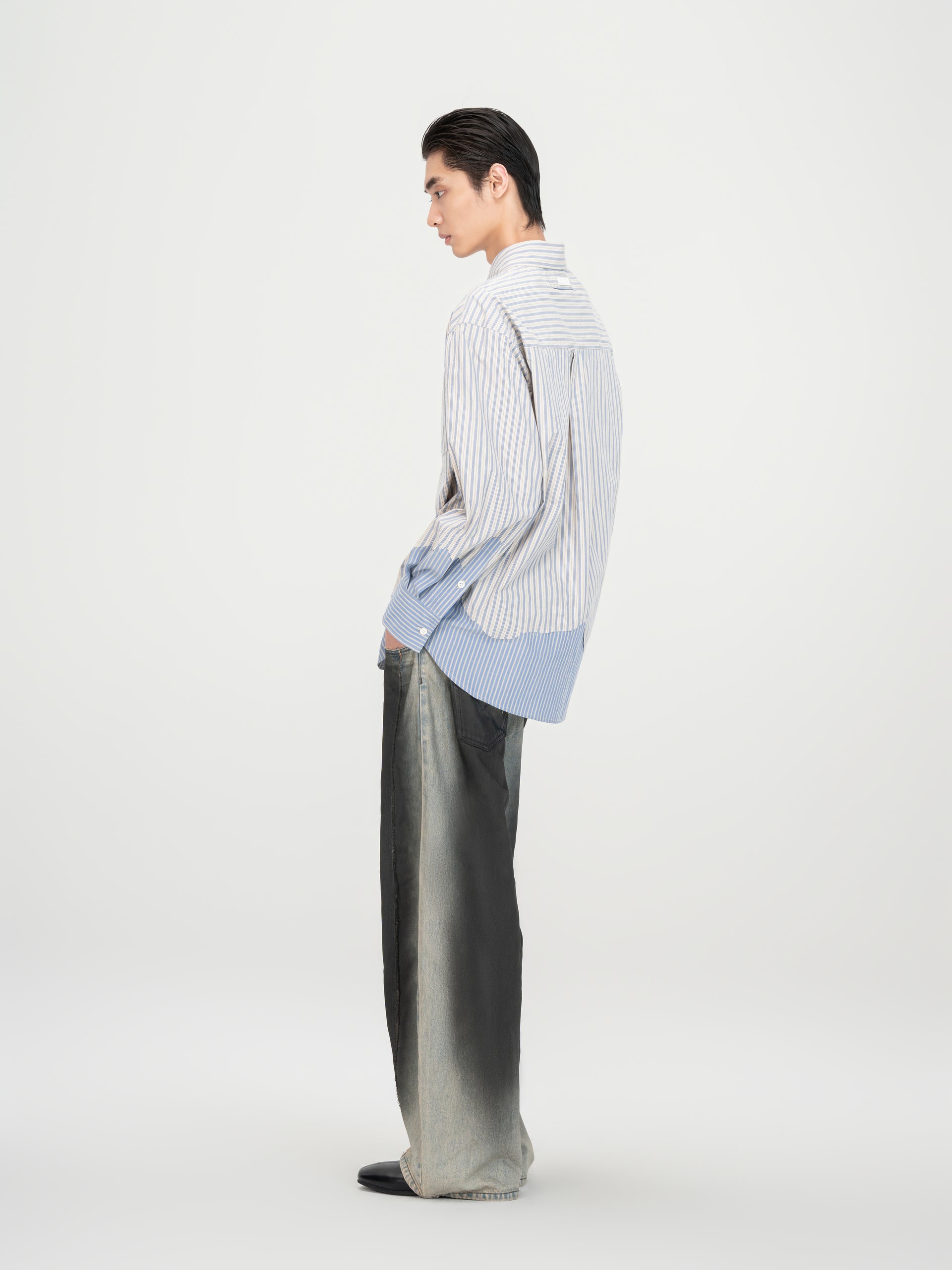 STRIPED PATCHWORK LONG-SLEEVE SHIRT