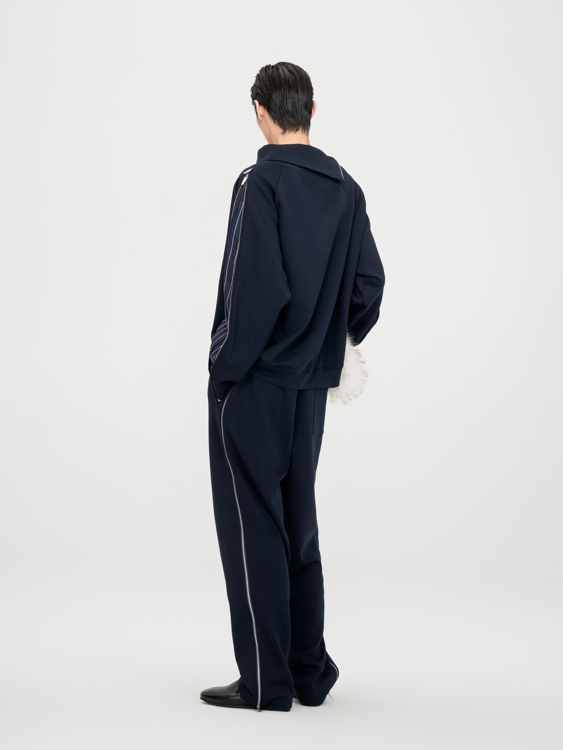 NAVY PATCHWORK STRIPED PANTS