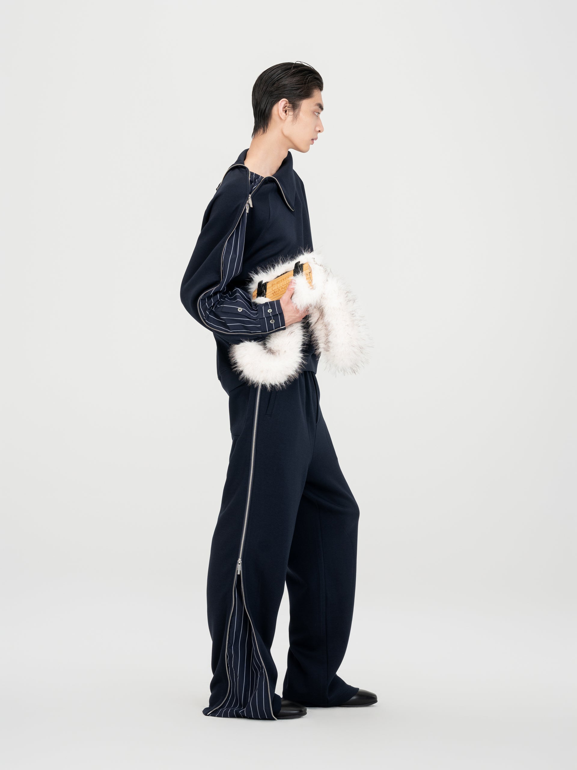 NAVY PATCHWORK STRIPED PANTS