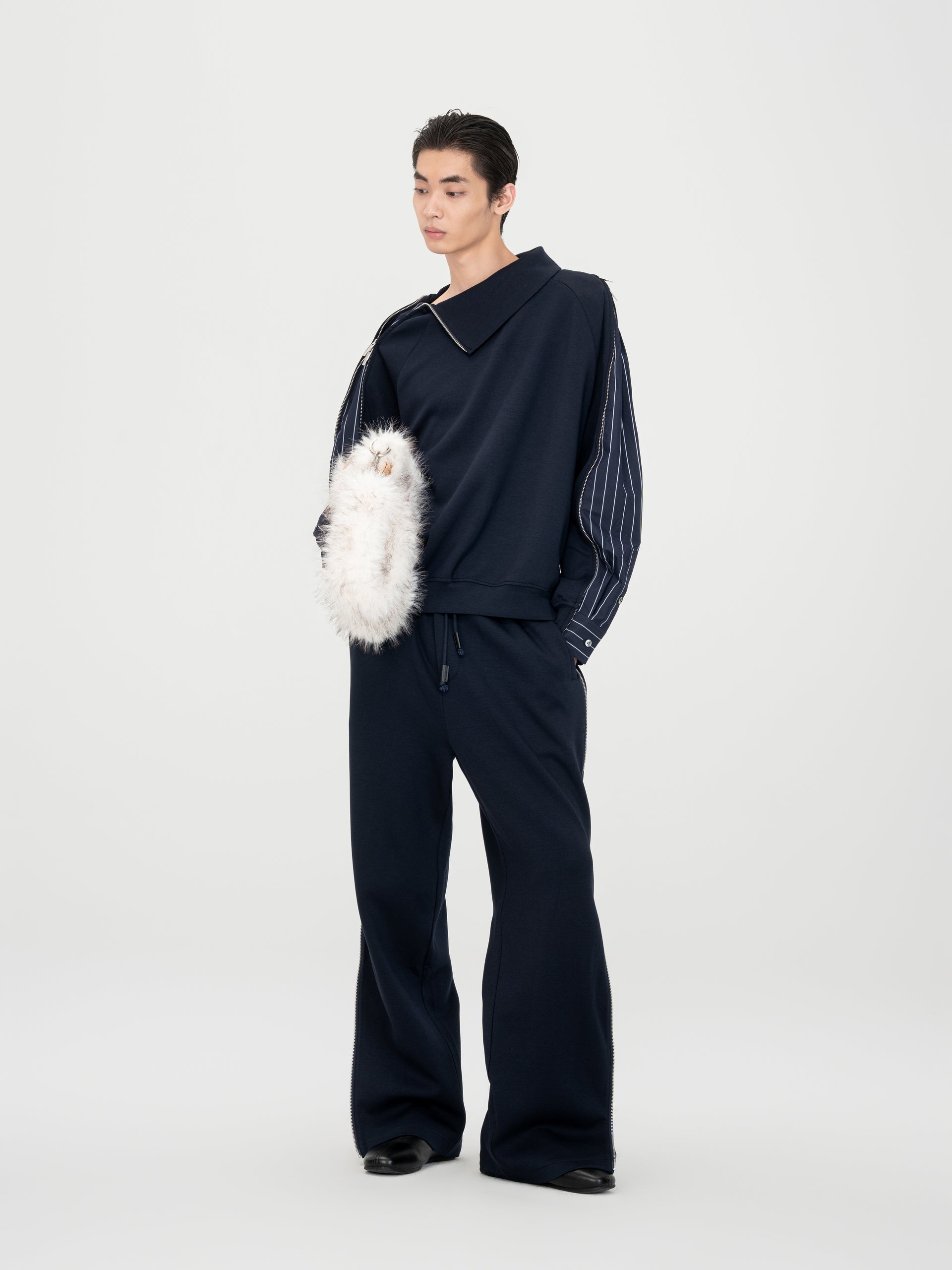 NAVY PATCHWORK STRIPED PANTS