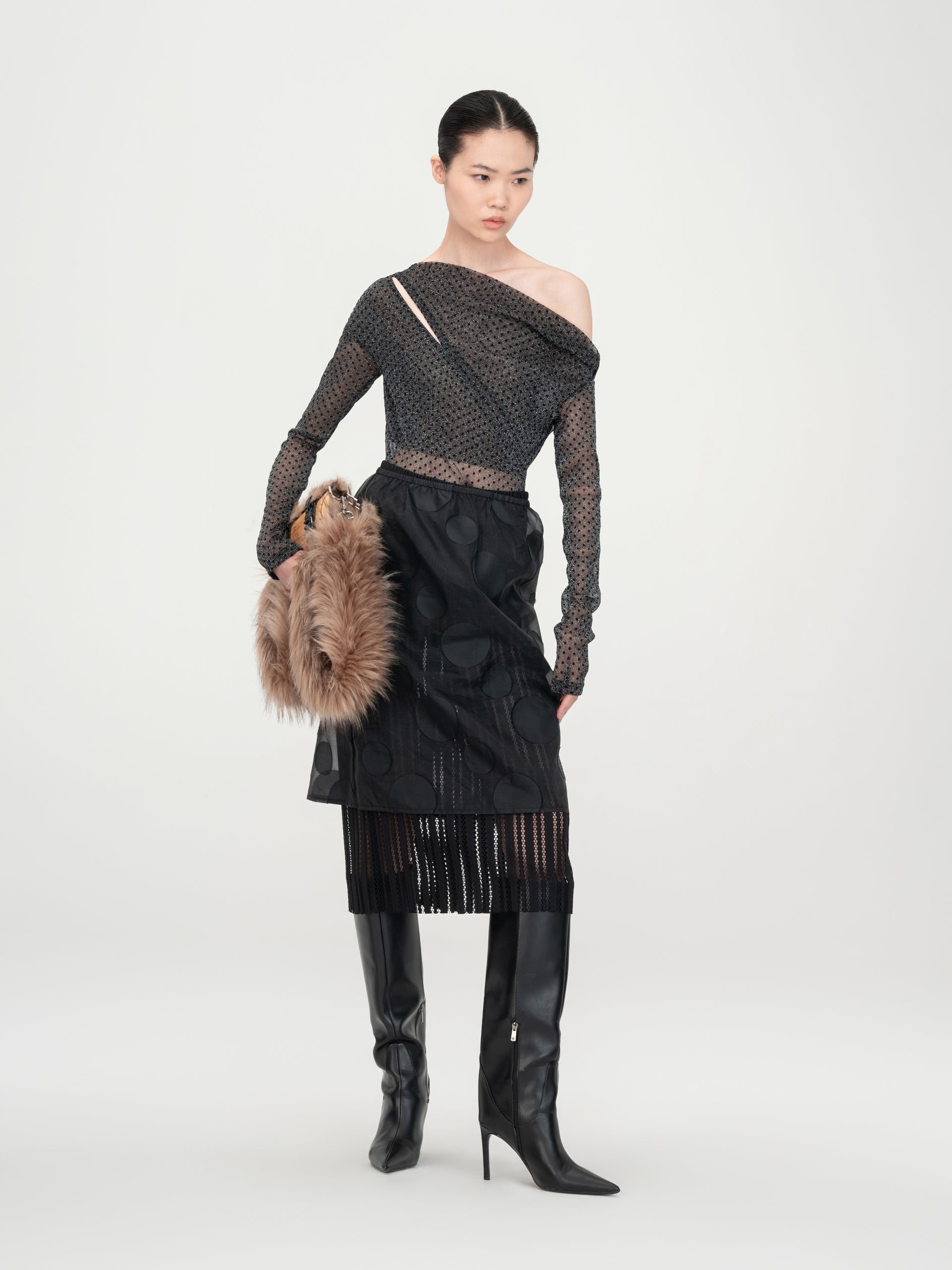BLACK TWO-PIECE MIDI SKIRT