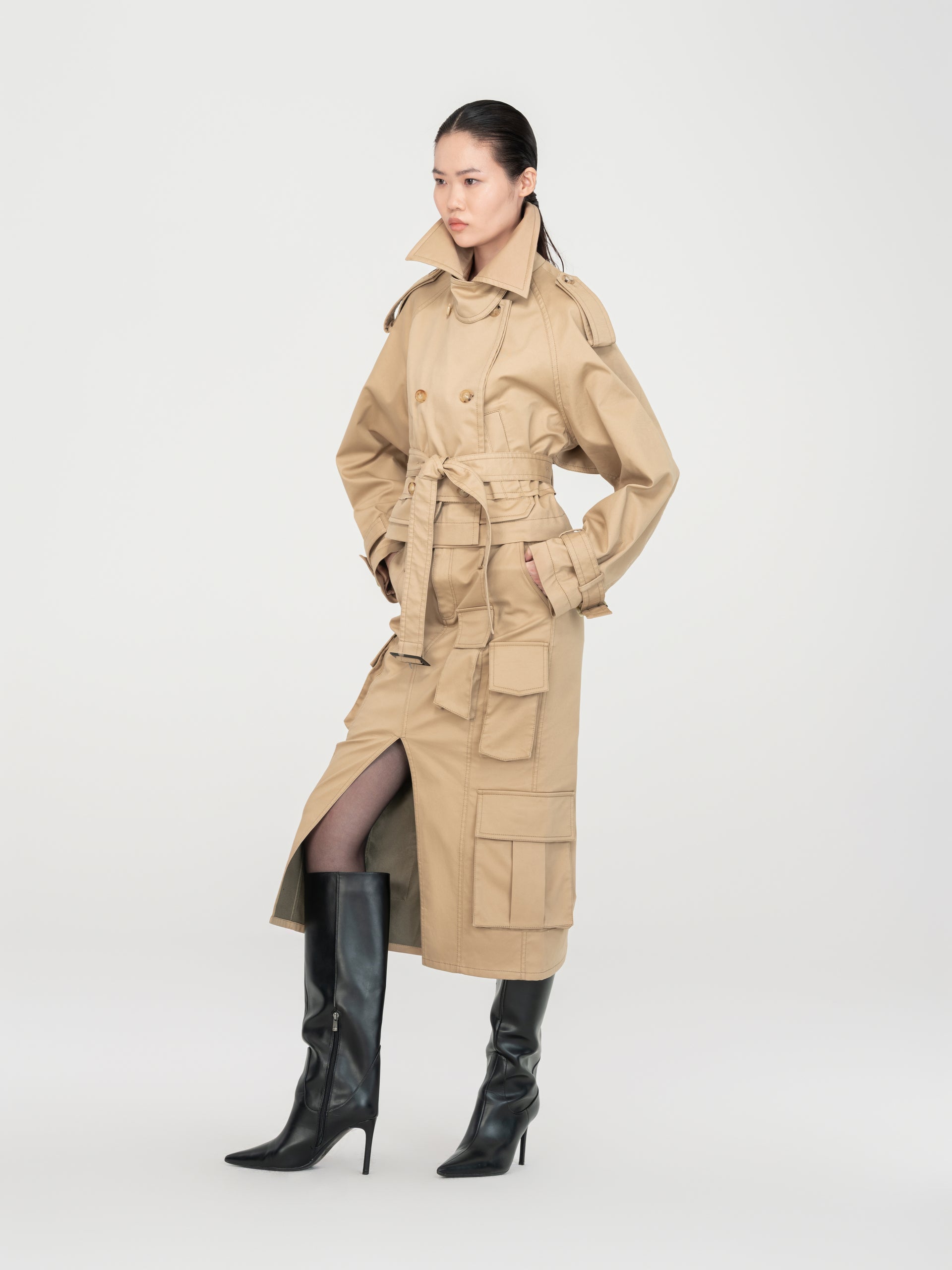 KHAKI CARGO SKIRT