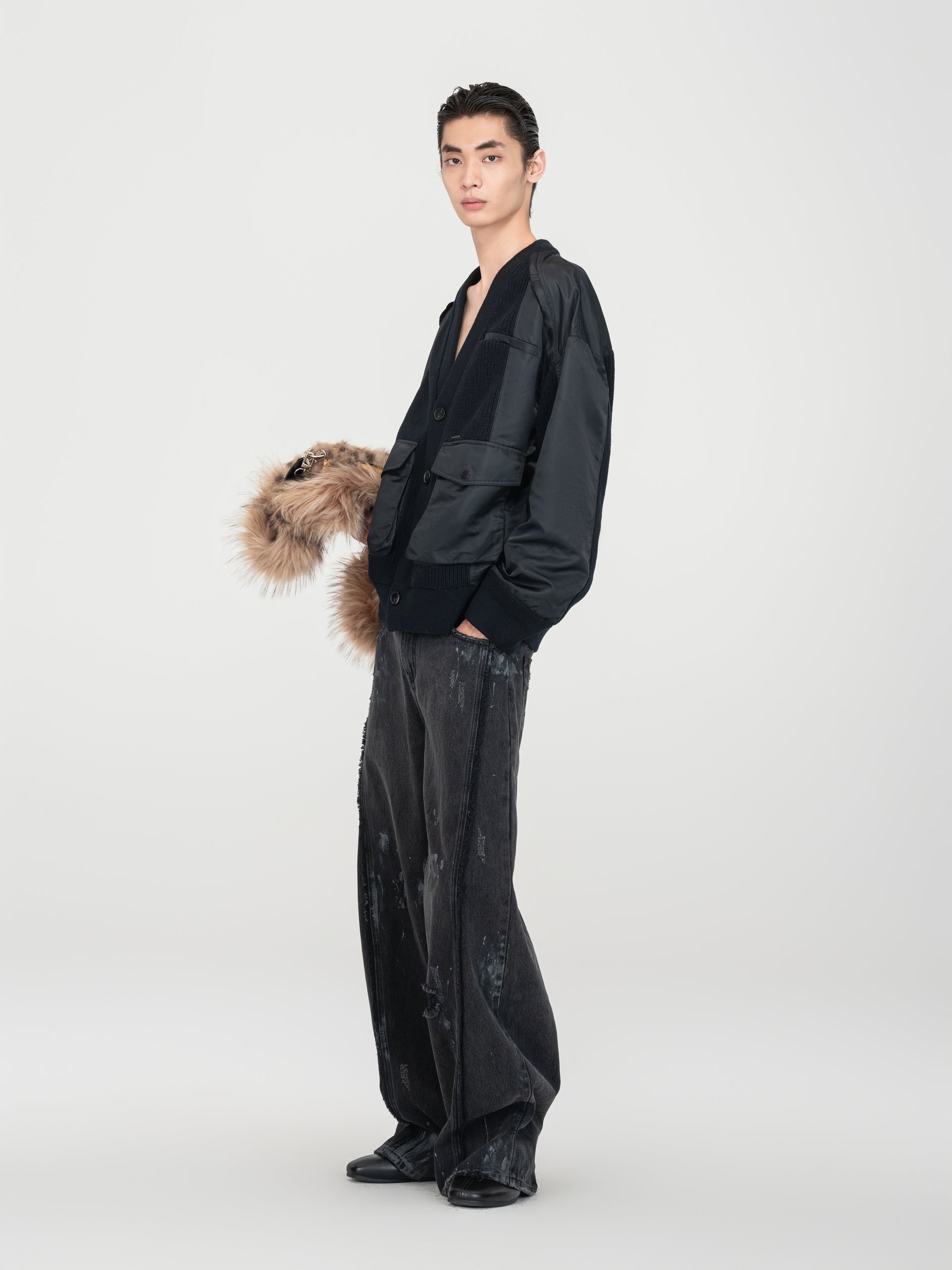 PATCHWORK NYLON UTILITY CARDIGAN