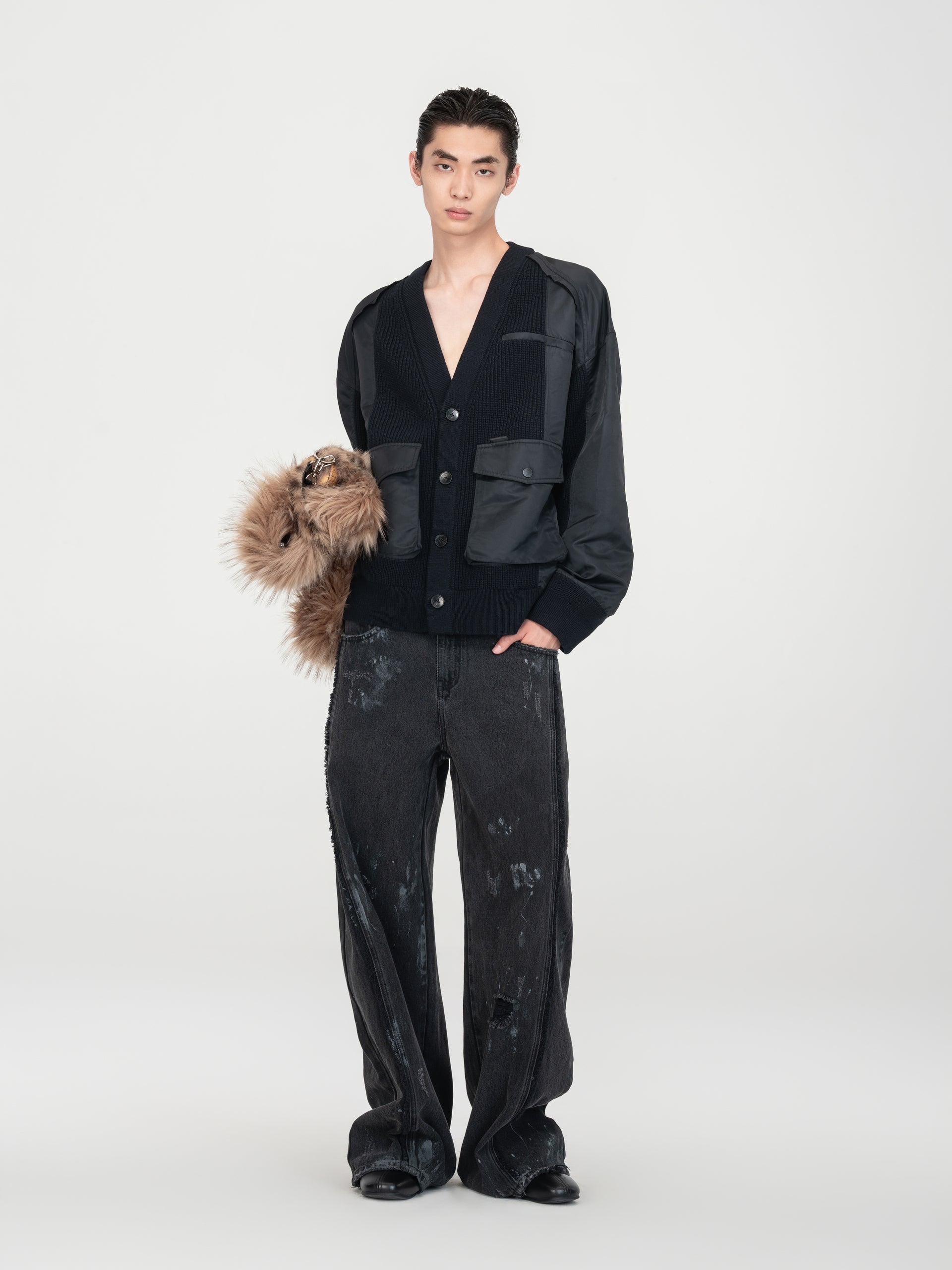 PATCHWORK NYLON UTILITY CARDIGAN