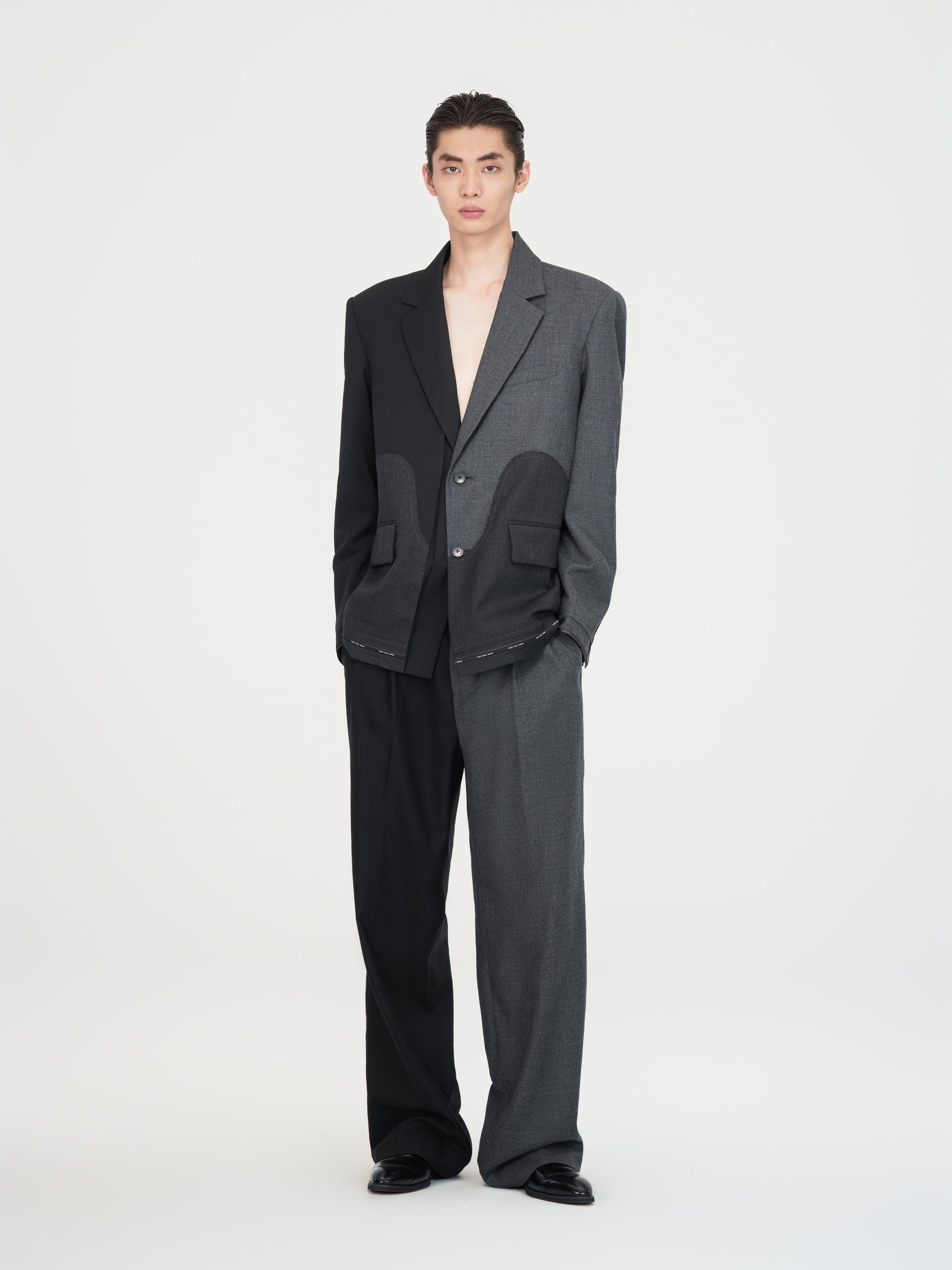 BLACK AND GREY TWO-TONE TAILORED TROUSERS