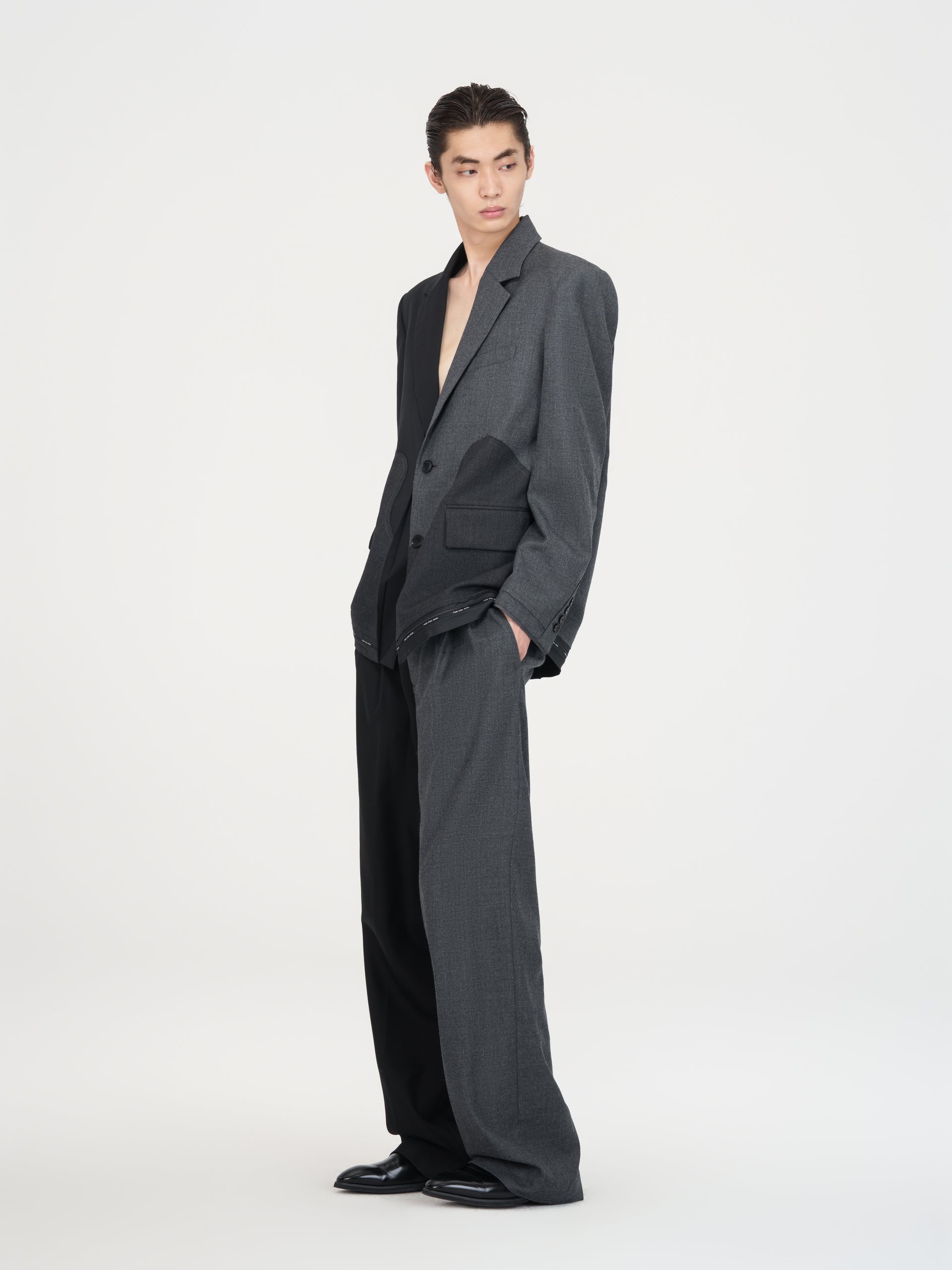 BLACK AND GREY TWO-TONE TAILORED TROUSERS