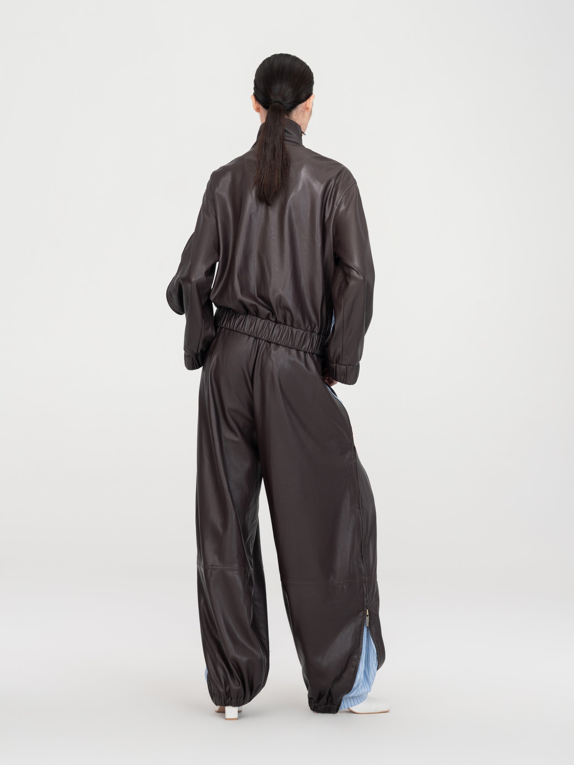 STRIPED PANEL STAND COLLAR ZIP JACKET